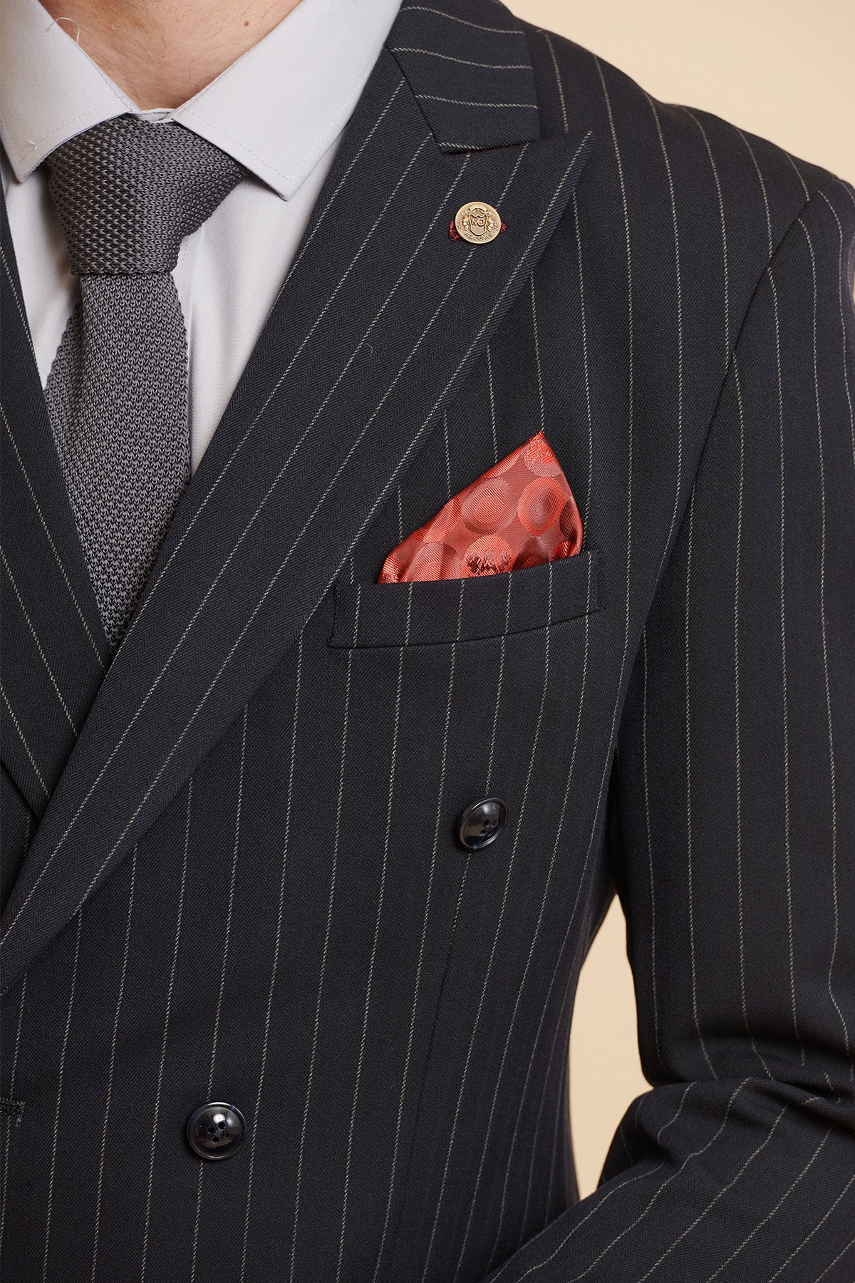ROCCO Navy Pinstripe Double Breasted Blazer for Men - Formal Business Suit Jacket | Perfect for Office, Weddings & Special Occasions