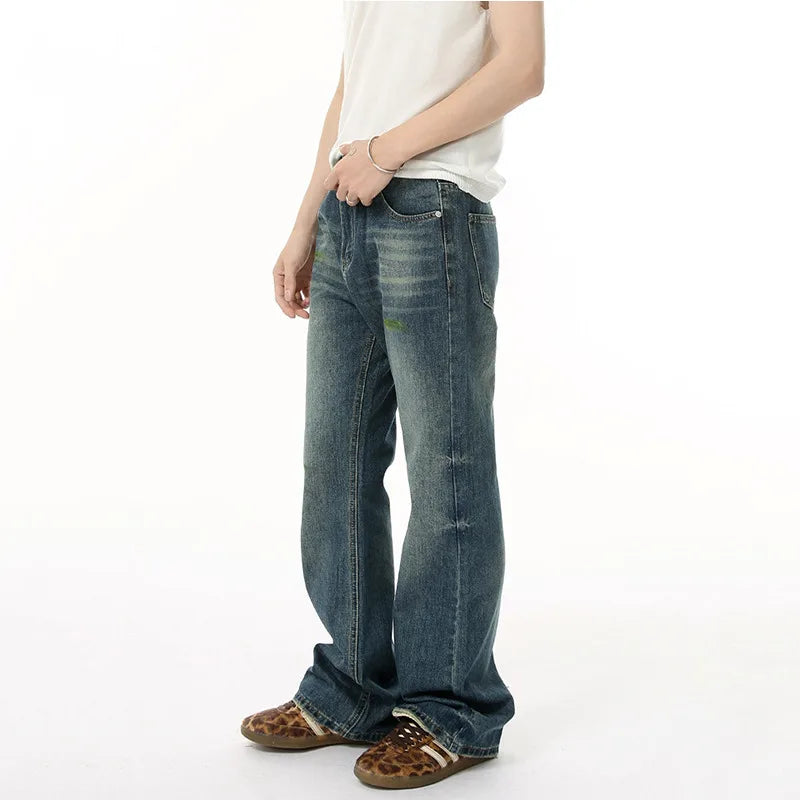 Trendy Men's Washed Denim Jeans - High Street Brushed Paint Micro Flare Casual Pants for American Style | Perfect for Everyday Wear, Street Fashion & Casual Outings
