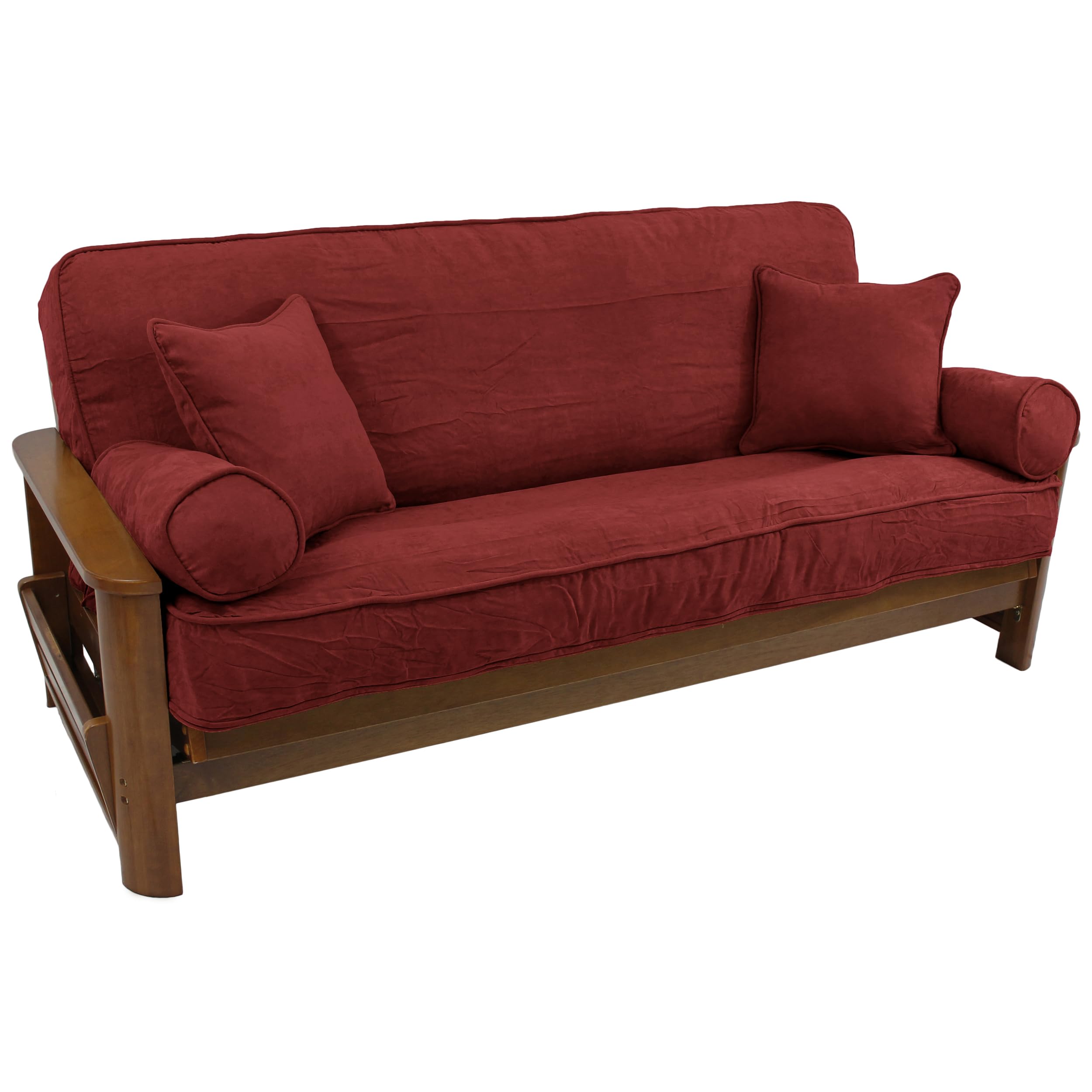 Microsuede Futon Cover Set with Pillows - Full Size, Red Wine - Perfect for Living Rooms & Dorms
