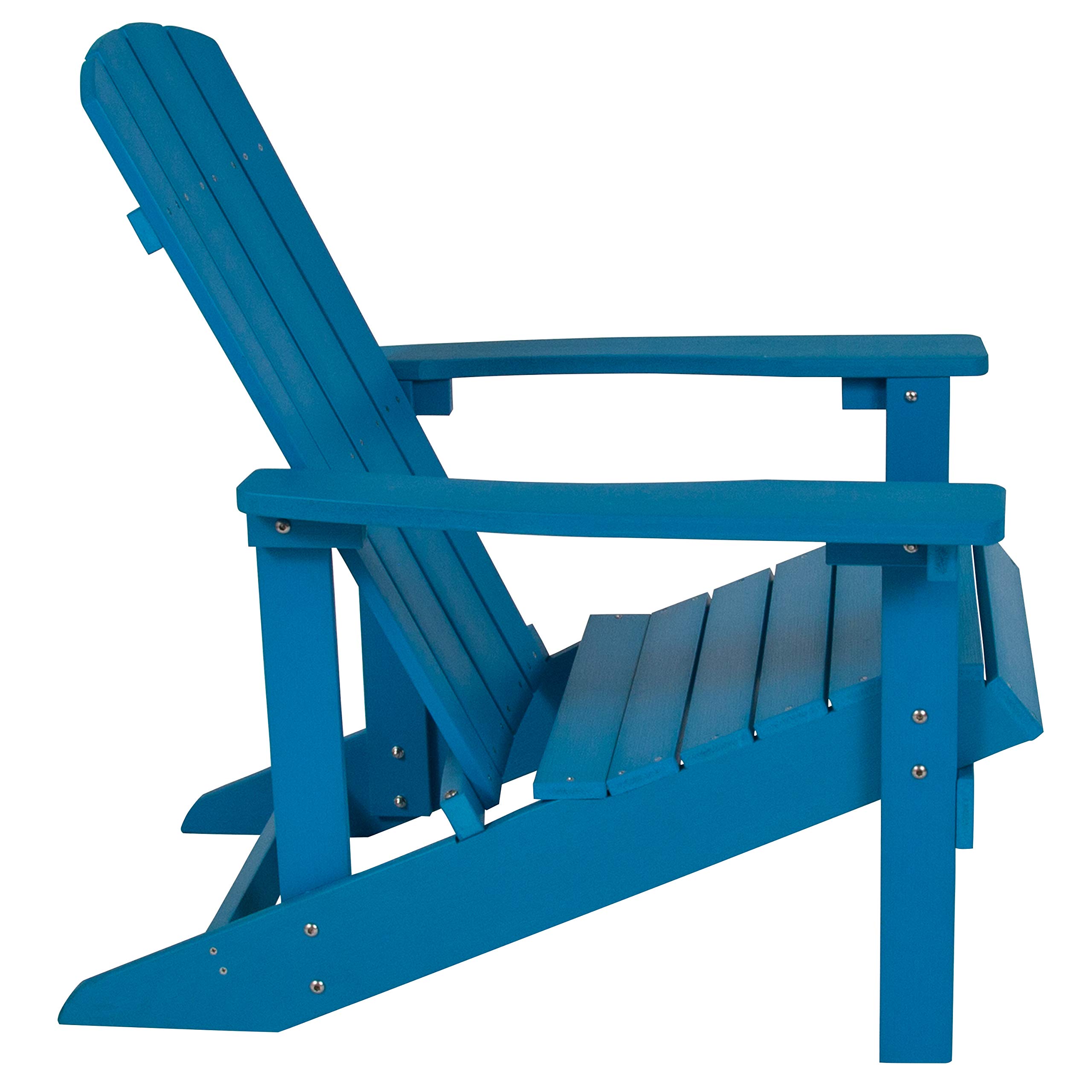EMMA + OLIVER Campfire Set - 2 Blue Poly Resin Adirondack Chairs & 29