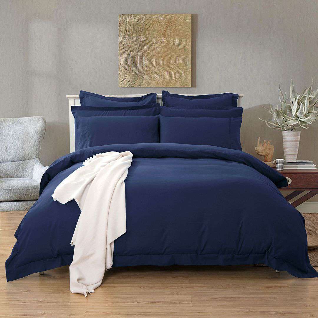 Premium 1000TC King Size Quilt Cover Set - Midnight Blue Luxury Bedding for Master Bedroom | Soft & Breathable Duvet Cover for All Seasons | Hotel Style Bedroom Decor
