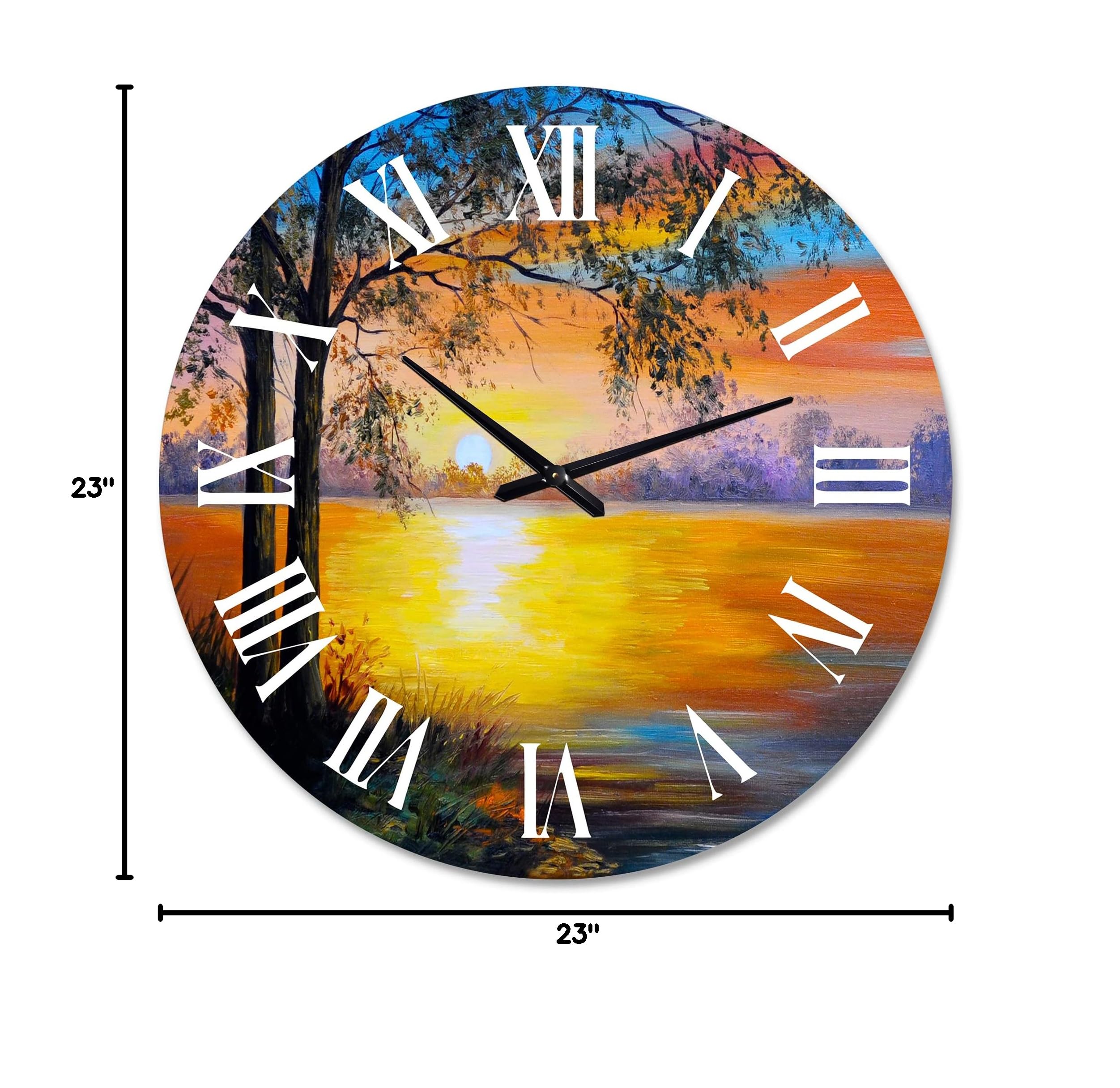 Evening Tree Near The Lake Landscape Wall Clock - Large Traditional Wooden Wall Clock for Living Room, Bedroom & Office Decor - Perfect for Home, Office and Gift Giving