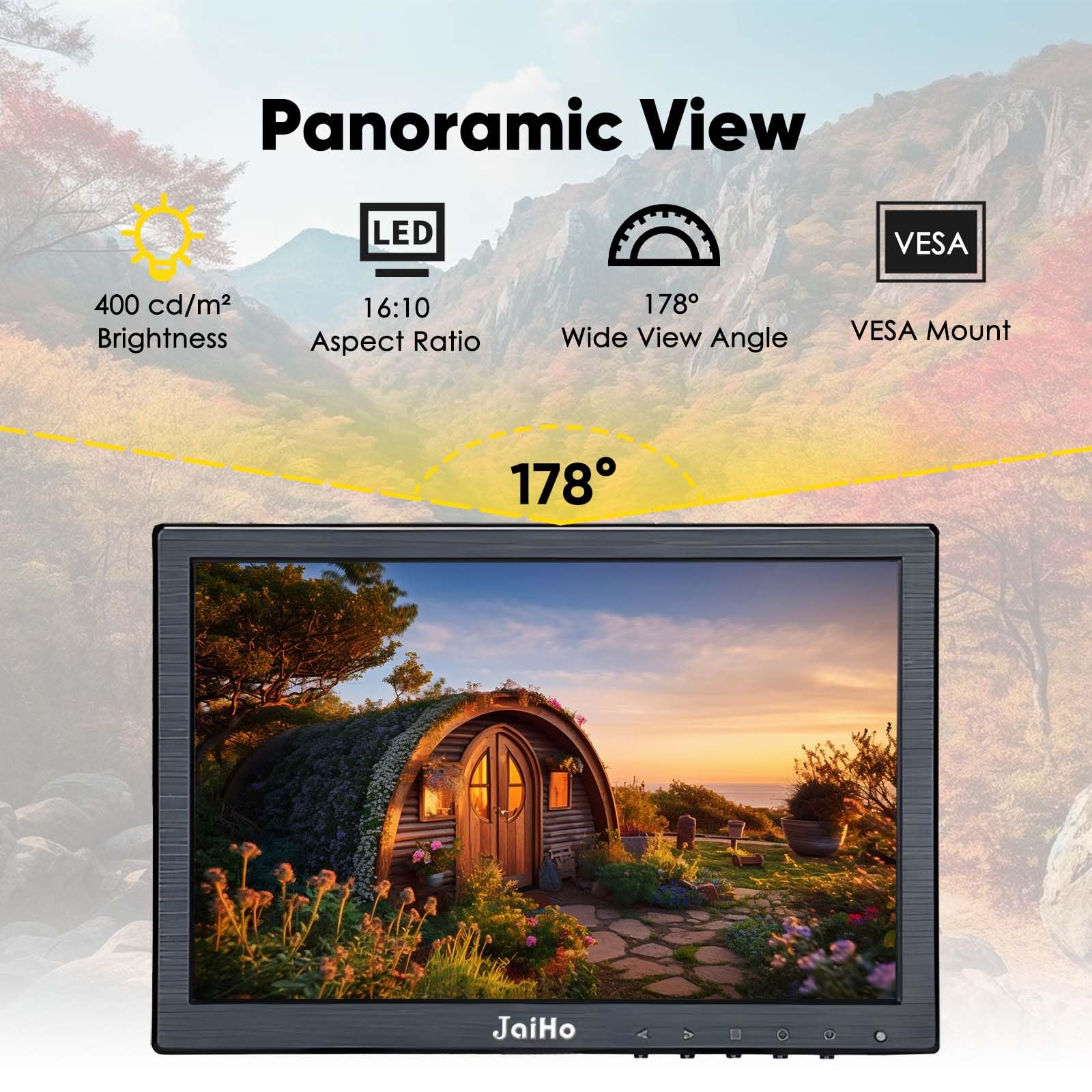 10.1 Inch IPS Monitor - 1920x1200 HD Display, 60Hz Refresh Rate, 16:10 Aspect Ratio, Built-in Speakers, HDMI Port for Gaming, CCTV Security Camera, Raspberry Pi, PC - Portable Screen for Home Office, Gaming Setup & Surveillance Systems