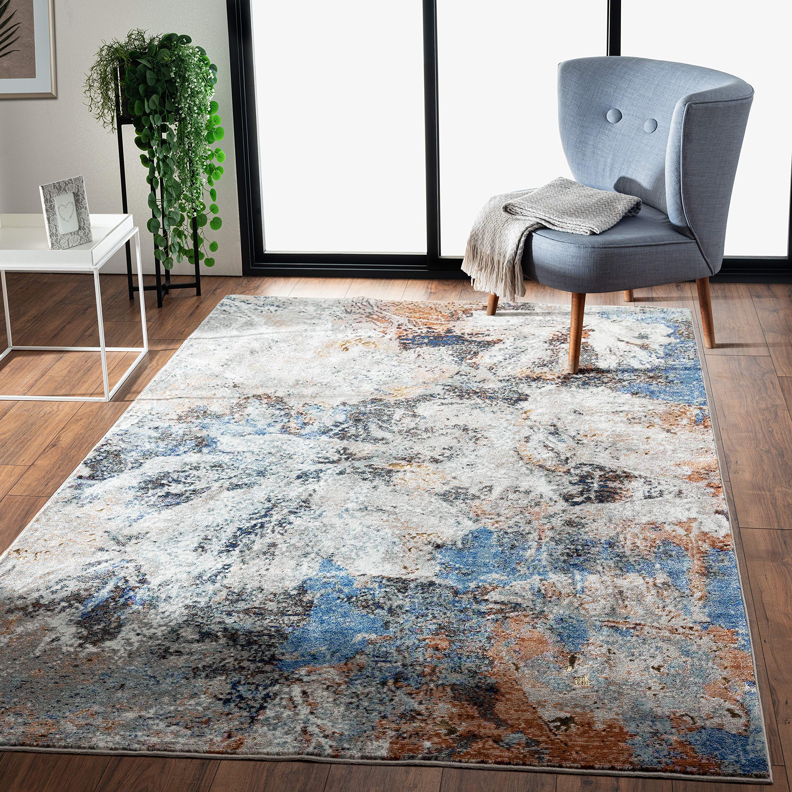 LR Home Indoor 8x10 Area Rugs - Premium Turkish Living Room Rug, Bedroom Carpet, Playroom & Office Decor | Modern Farmhouse Boho Style Rust/Multicolor Design - Perfect for Cozy Home, Apartment & Workspace Decorating