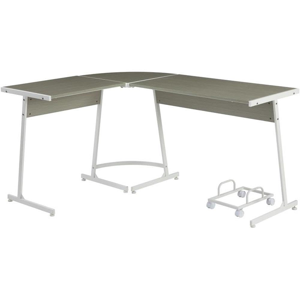 Acme Carver Wooden Computer Desk with Storage Holder - Modern Gray & White Home Office Desk for Work & Study | Perfect for Small Spaces & Remote Work