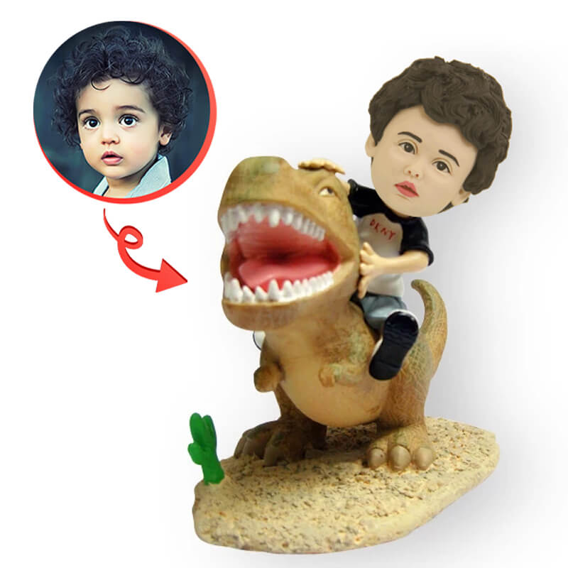 Custom Child Riding a Dinosaur Bobblehead - Personalized Kids Room Decor & Fun Birthday Gift for Dinosaur Lovers
