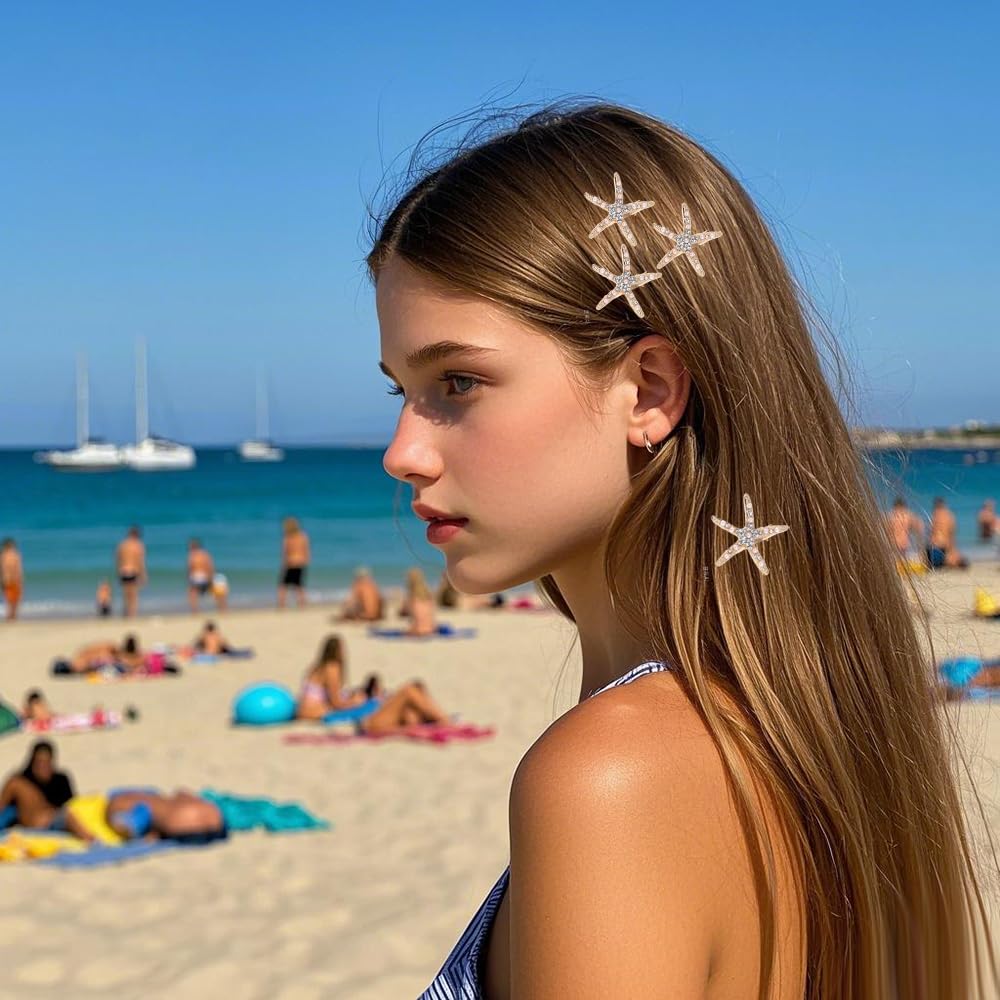 3Pcs Pearl Starfish Rhinestone Hair Clips - Elegant Mermaid Hair Accessories for Women & Girls | Perfect for Weddings, Parties, Beach Vacations, Photography & Special Occasions | Great Gift for Brides, Kids & Teens