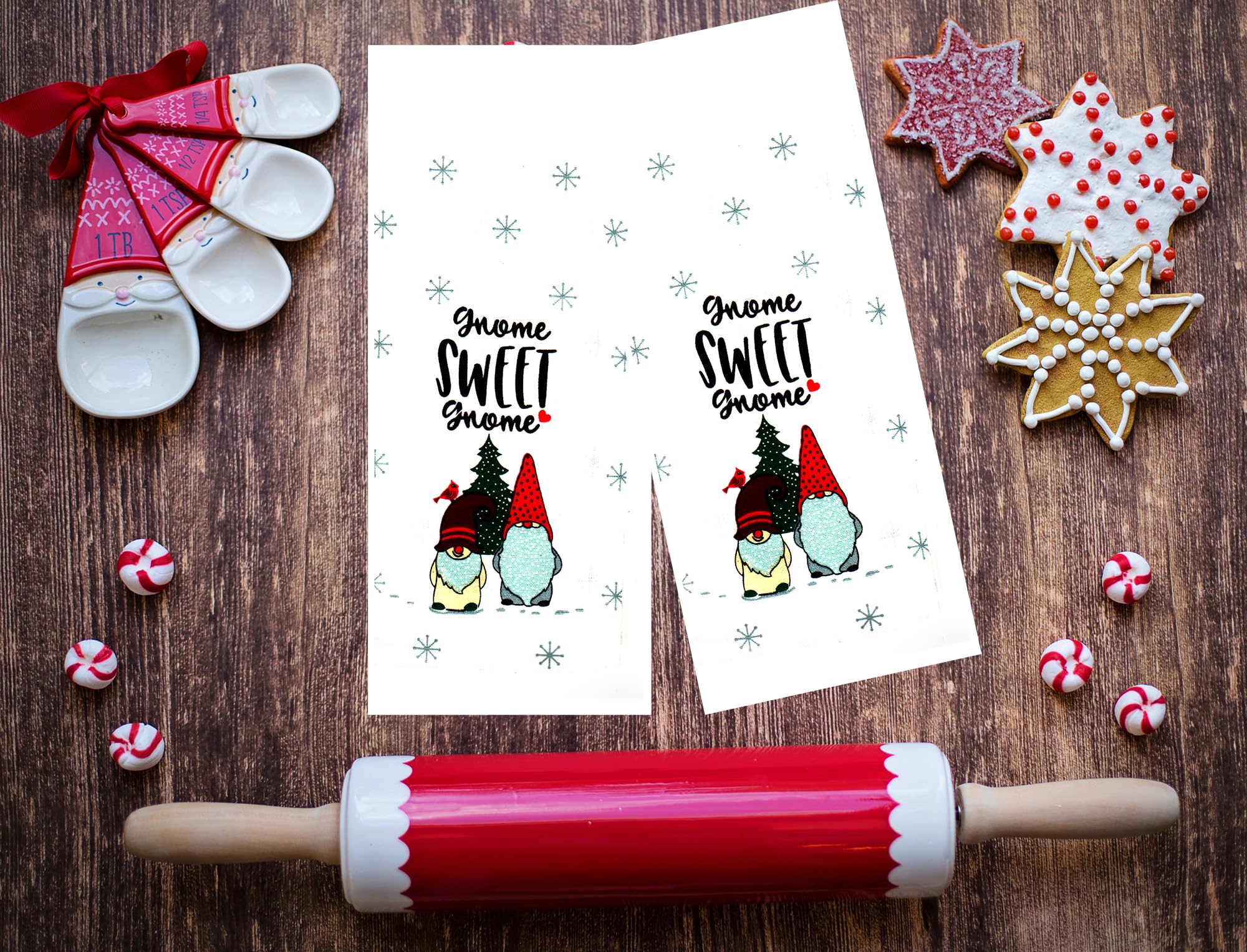 Christmas Gnome Kitchen Towels Set of 2 - Festive Holiday Dish Towels for Baking, Cooking & Decor - Gnome Sweet Gnome Themed Kitchen Decorations for Christmas Party & Home Decor