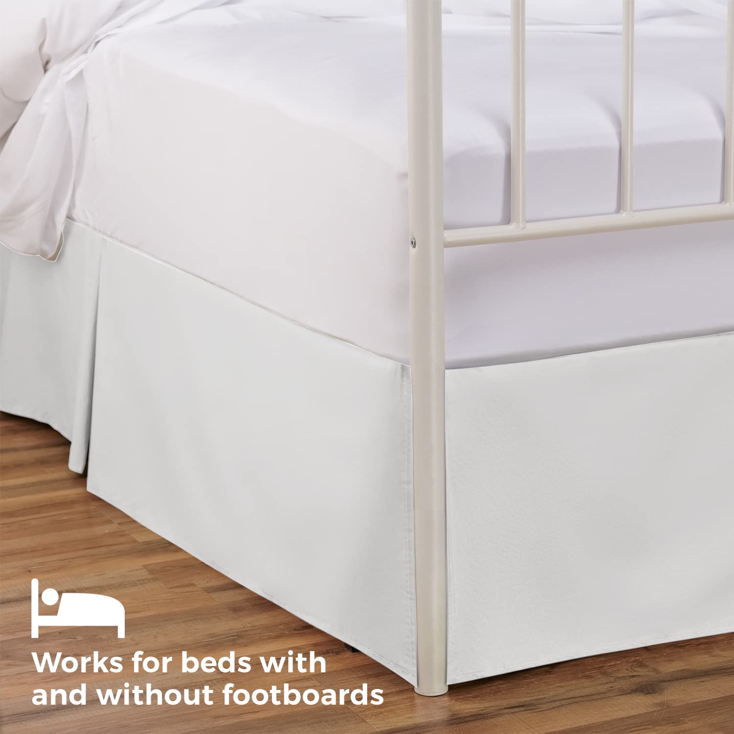 Premium White Queen Size Bed Skirt - 18 Inch Drop Split Corner Design with Tailored Pleats | Poly-Cotton Blend Fitted Bed Skirt for Luxury Bedrooms, Guest Rooms & Airbnb Styling