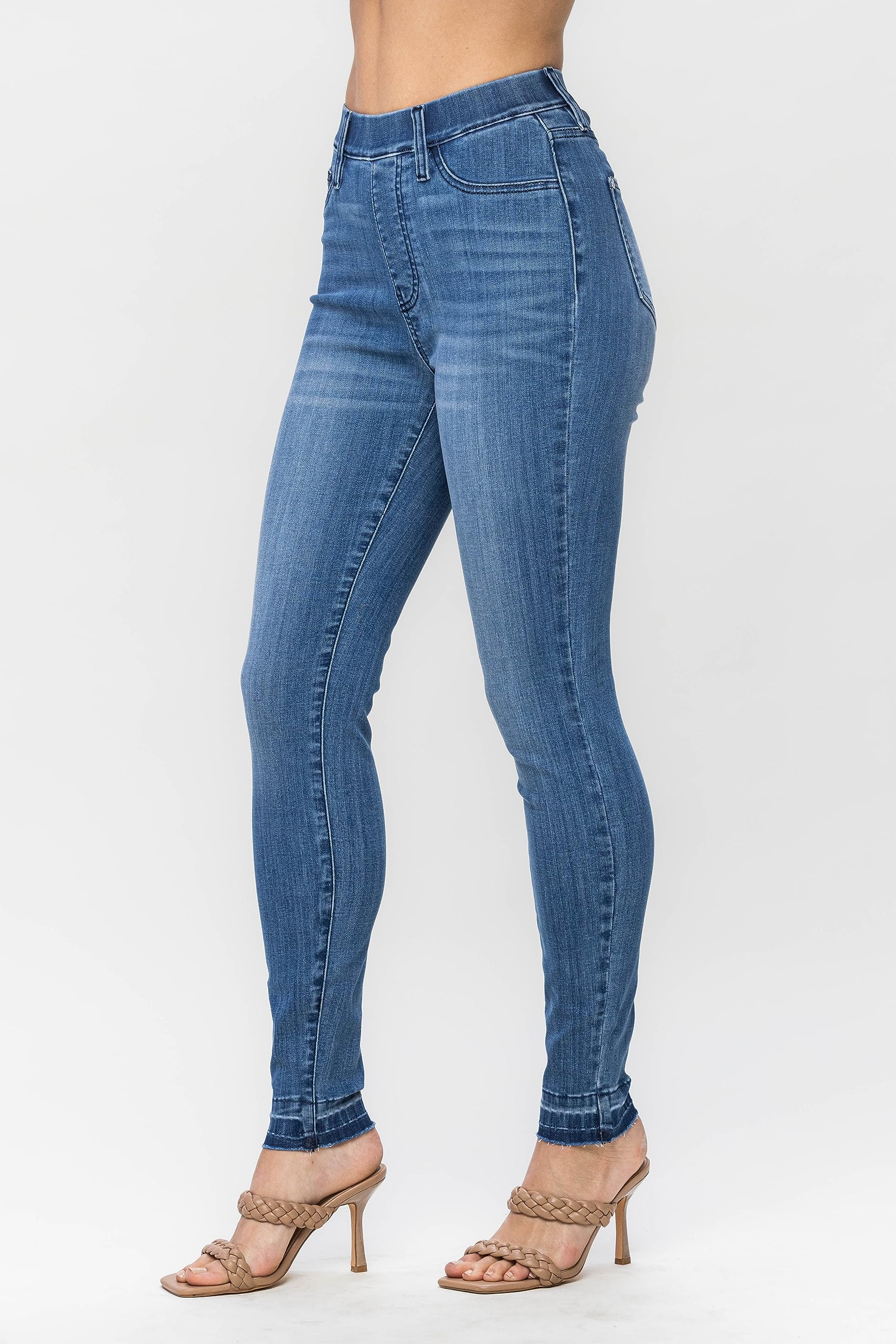 Judy Blue Women's High Waist Stretch Skinny Jeans with Adjustable Hem - Comfort Pull On Denim Pants for Casual Wear & Everyday Outfits (Style 88746)