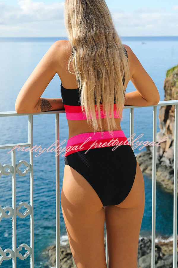 Zephyra Ribbed Color Block Tank High Rise Stretch Bikini Swimsuit for Women - Sexy Summer Beachwear, Pool Party & Vacation Swimwear