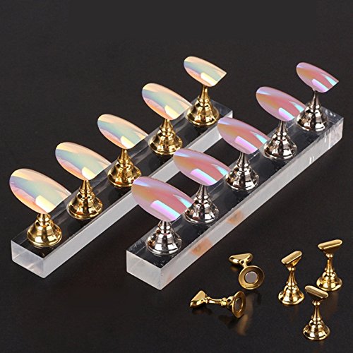 OWLEEN Magnetic Acrylic Manicure Practice Hand - Professional Nail Training Stand for Nail Tech Students, Gold Nail Tips Display with Stable Base | Perfect for Salon Practice, Nail Art Demonstrations & Home Nail Care