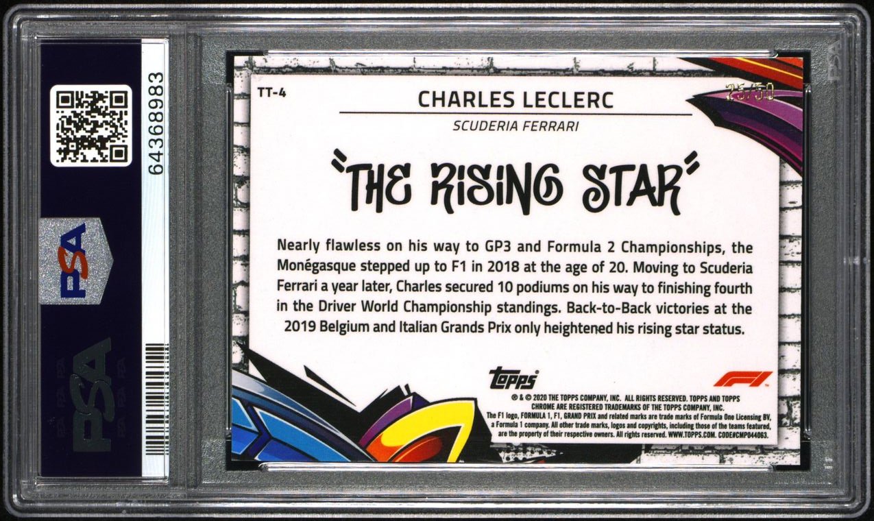 2020 Topps Chrome F1 Charles Leclerc #4 PSA 9 Gold Track Tags 25/50 - Rare Racing Collectible for F1 Fans & Sports Memorabilia Display