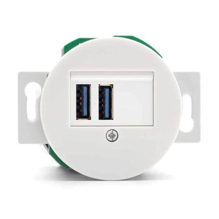 White Porcelain USB Outlet - Insats Wall Socket with Dual USB Ports for Home, Office & Travel Charging Needs