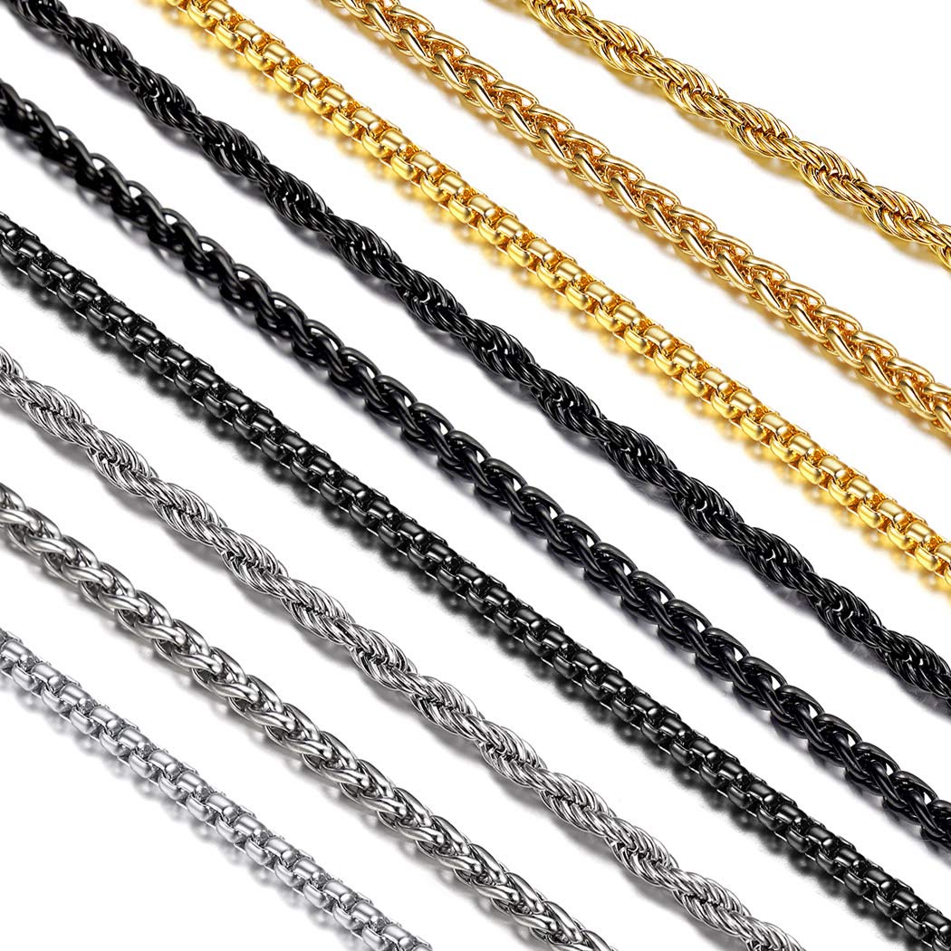 3mm Stainless Steel Rope Chain Necklace for Men & Women - 18
