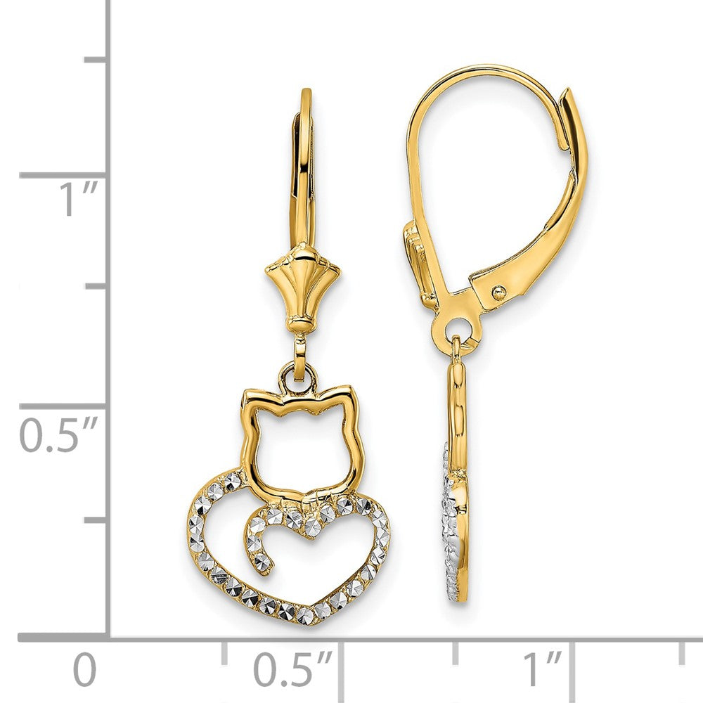 Gold Diamond Cut Cat Heart Leverback Earrings for Women - TM806 - Perfect Gift for Cat Lovers, Valentine's Day & Special Occasions