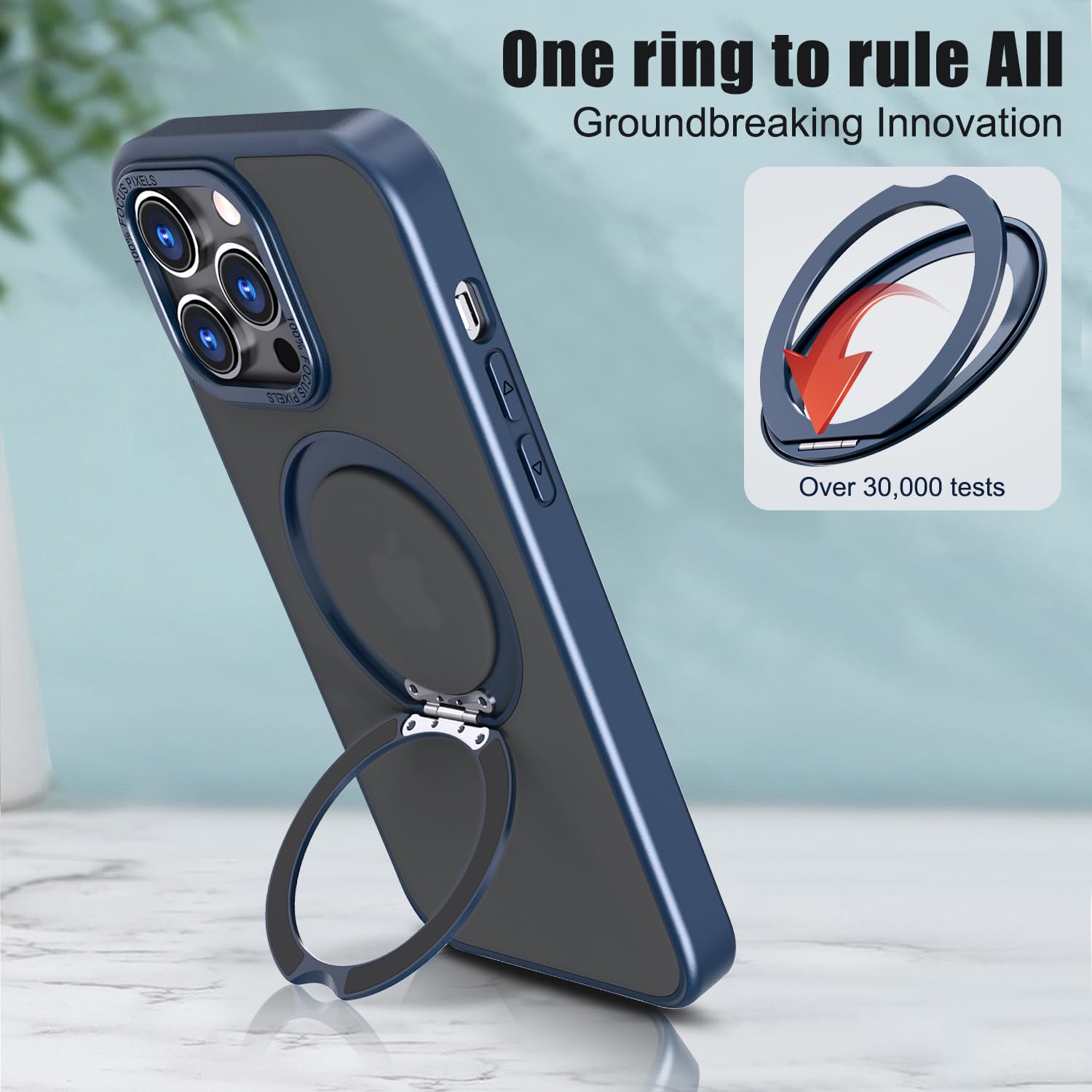 **Shockproof iPhone 13 Pro Max Case with MagSafe Compatibility, Built-in Stand & Rotating Ring Holder – MIL-Grade Dual Layer Protection, Matte Hard Back Cover – Perfect for Work, Travel & Daily Use (Blue)**