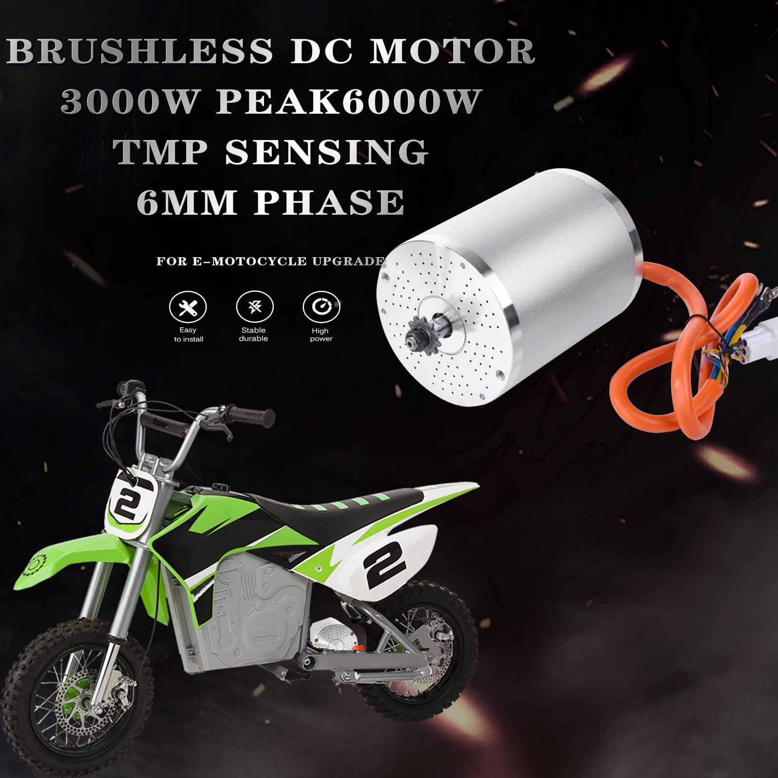 Kunray 48V 2000W Brushless DC Motor for Electric Scooter, Dirt Bike & Go Kart - High Speed 5700RPM with Temperature Sensor - Perfect for Off-Road Adventures, Commuting & DIY Electric Vehicle Projects