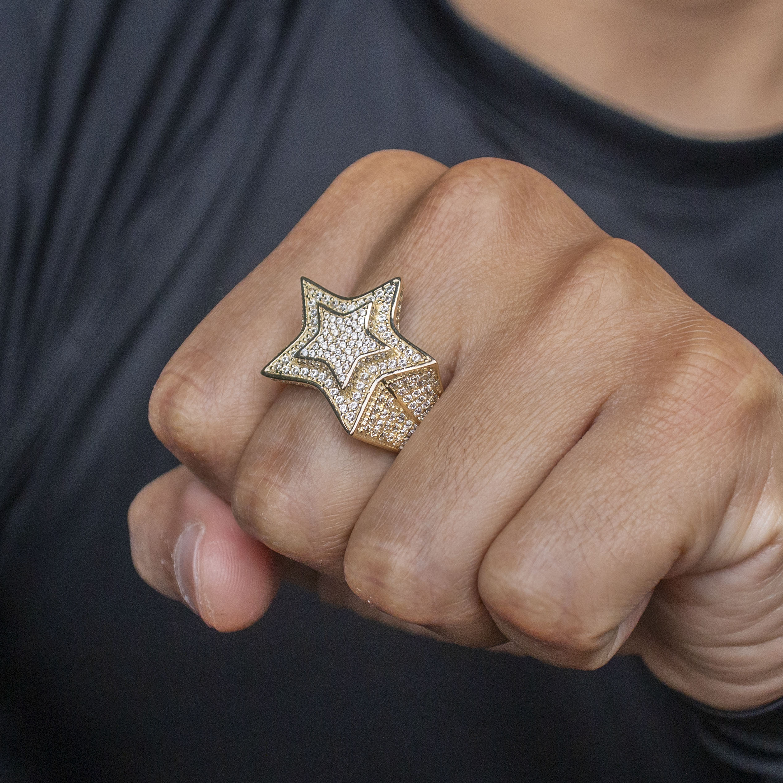 10K Gold CZ Star Ring for Men - 10 Grams Solid Gold Fashion Jewelry - Perfect for Gifts, Parties, and Everyday Wear