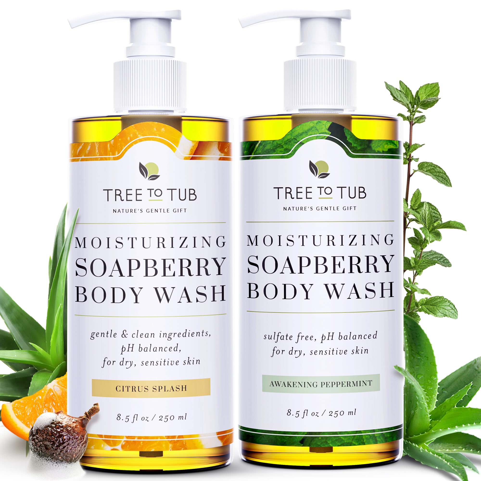 Tree to Tub Citrus & Peppermint Body Wash for Dry & Sensitive Skin - pH Balanced, Sulfate-Free, Vegan Moisturizing Body Wash with Organic Shea Butter for Women & Men - Perfect for Daily Hydration & Gentle Cleansing