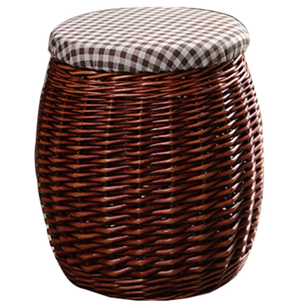 Rattan Storage Ottoman Stool with Lid - Brown Woven Footrest Bench for Living Room, Porch & Bedroom - Multi-Functional Shoe Storage, Makeup Seat & Toy Organizer (30x42cm) - Perfect for Small Spaces & Home Decor