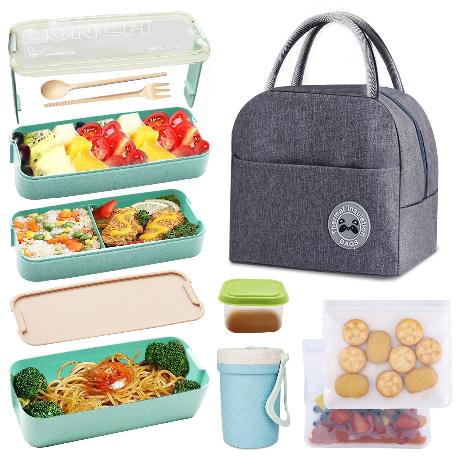 Japanese Bento Box Kit - 3-in-1 Leakproof Lunch Container with Compartments for Kids & Adults | Perfect for School, Office & Picnic Lunch Storage