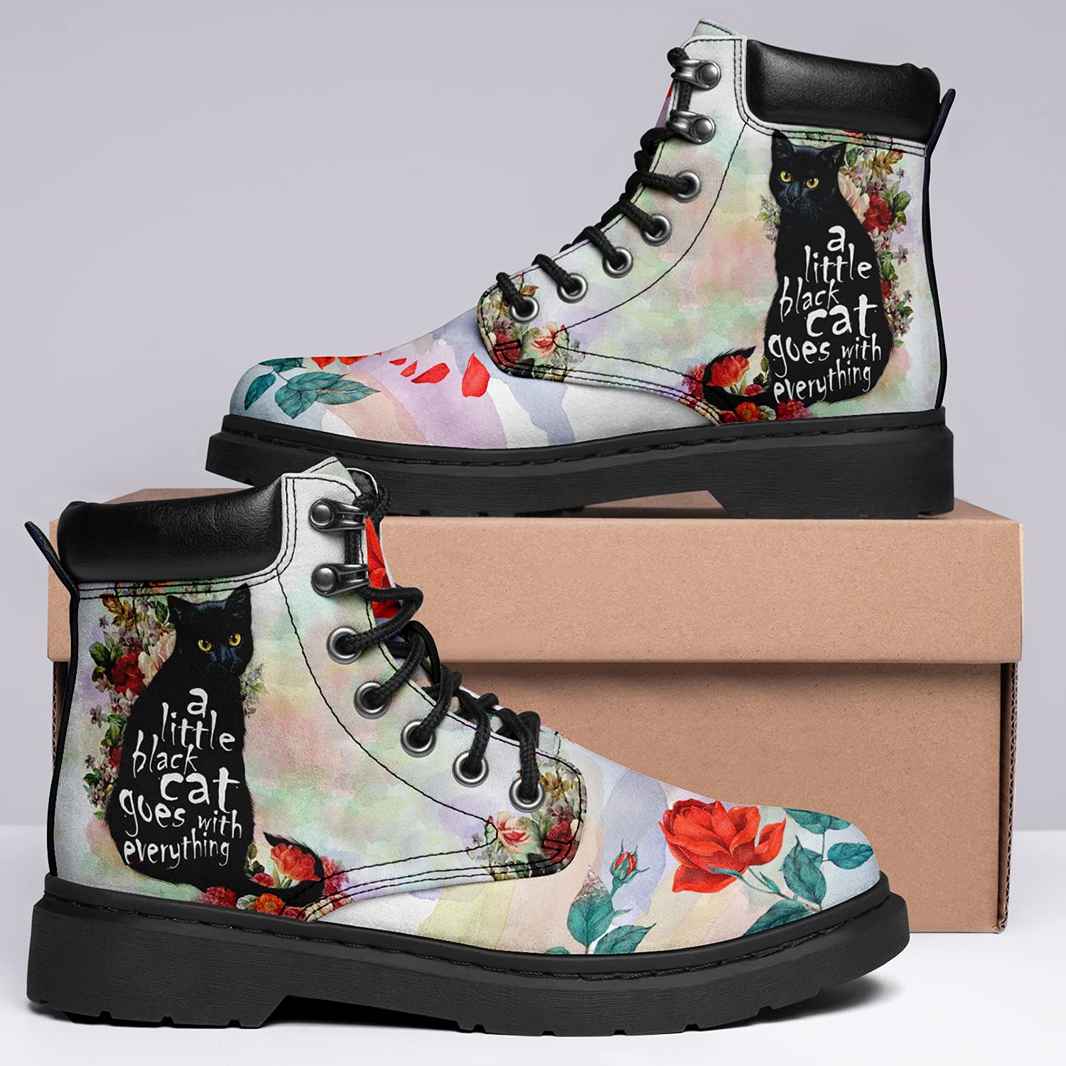 Women's Fashionable Lace-Up Ankle Combat Boots - Pet Print Classic Boots for Casual Wear, Outdoor Adventures & Stylish Outfits