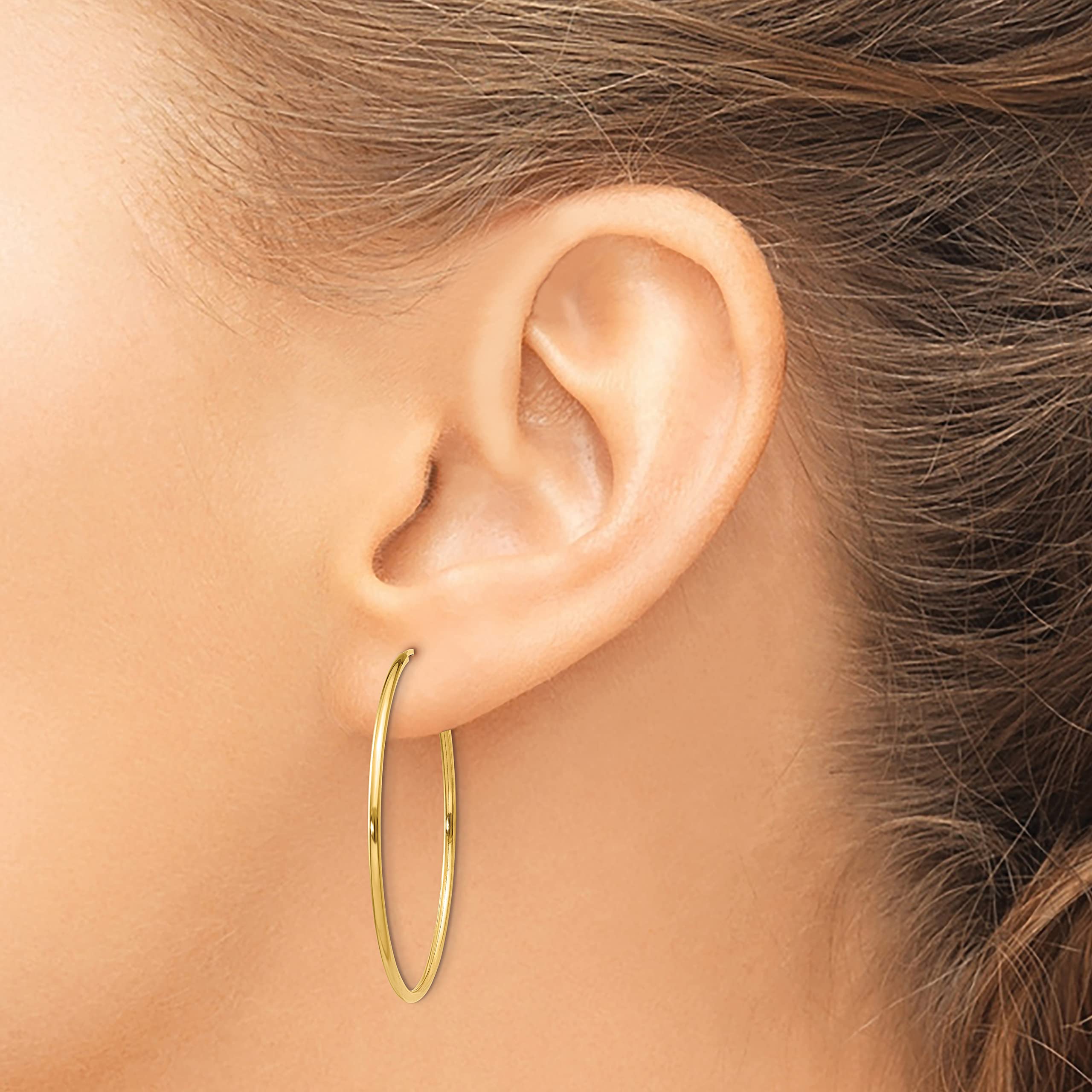14K Solid Yellow Gold 1.25mm Endless Round Medium Hoop Earrings for Women - Classic Everyday Jewelry for Work, Date Night & Special Occasions