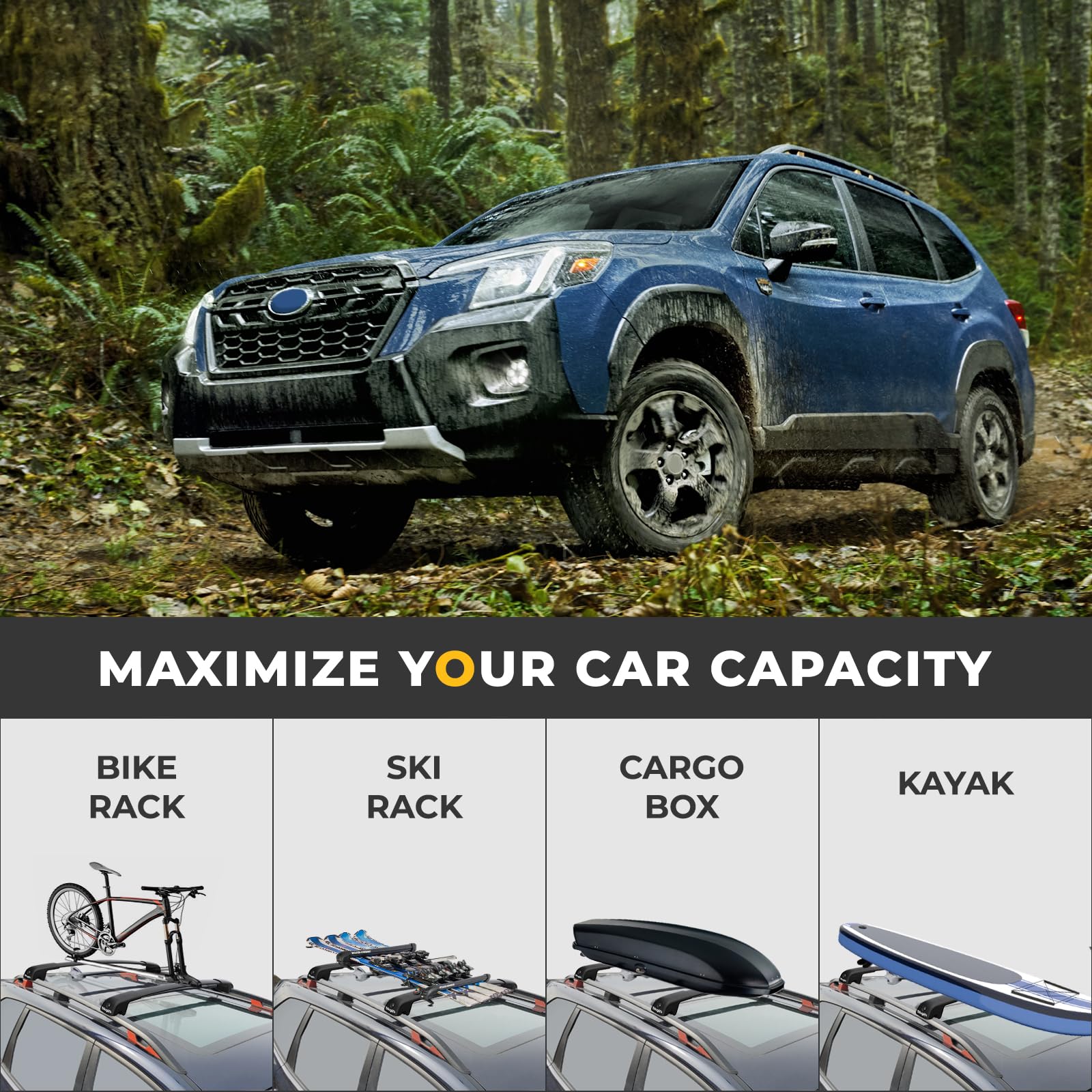 BougeRV Aluminum Roof Rack Cross Bars with Lock - Compatible with Subaru Forester Wilderness 2022-2024 | Heavy Duty Cargo Carrier for Luggage, Kayak, Canoe, Bike, Snowboard | Perfect for Road Trips & Outdoor Adventures