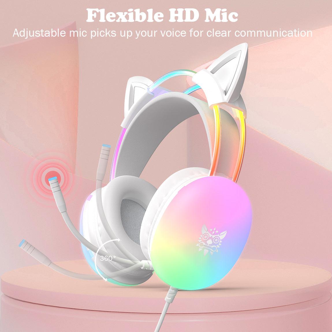 ONIKUMA X25 RGB Cat Ear Gaming Headset with Microphone - Wireless Over-Ear Headphones for PC, PS4, PS5, Switch - Cute LED Light Gaming Headphones for Girls, Streaming, Live Broadcasting