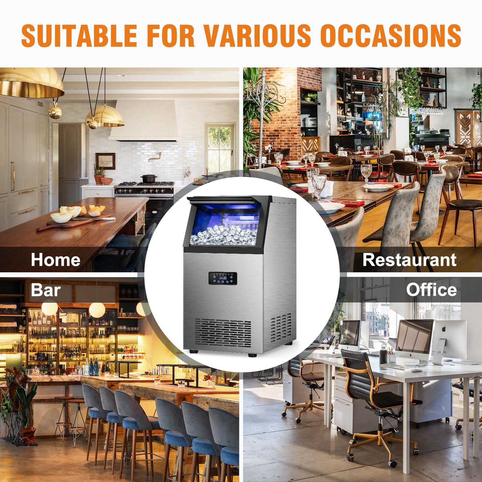 Commercial Ice Maker Machine 120Lbs/24H with 30Lbs Storage Bin - 40 Ice Cubes in 6 Minutes - 2-Way Water Supply Under Counter Freestanding Ice Machine for Home Bar, Office, Restaurant, and Commercial Use - Perfect for Cocktails, Beverages, and Large Gatherings