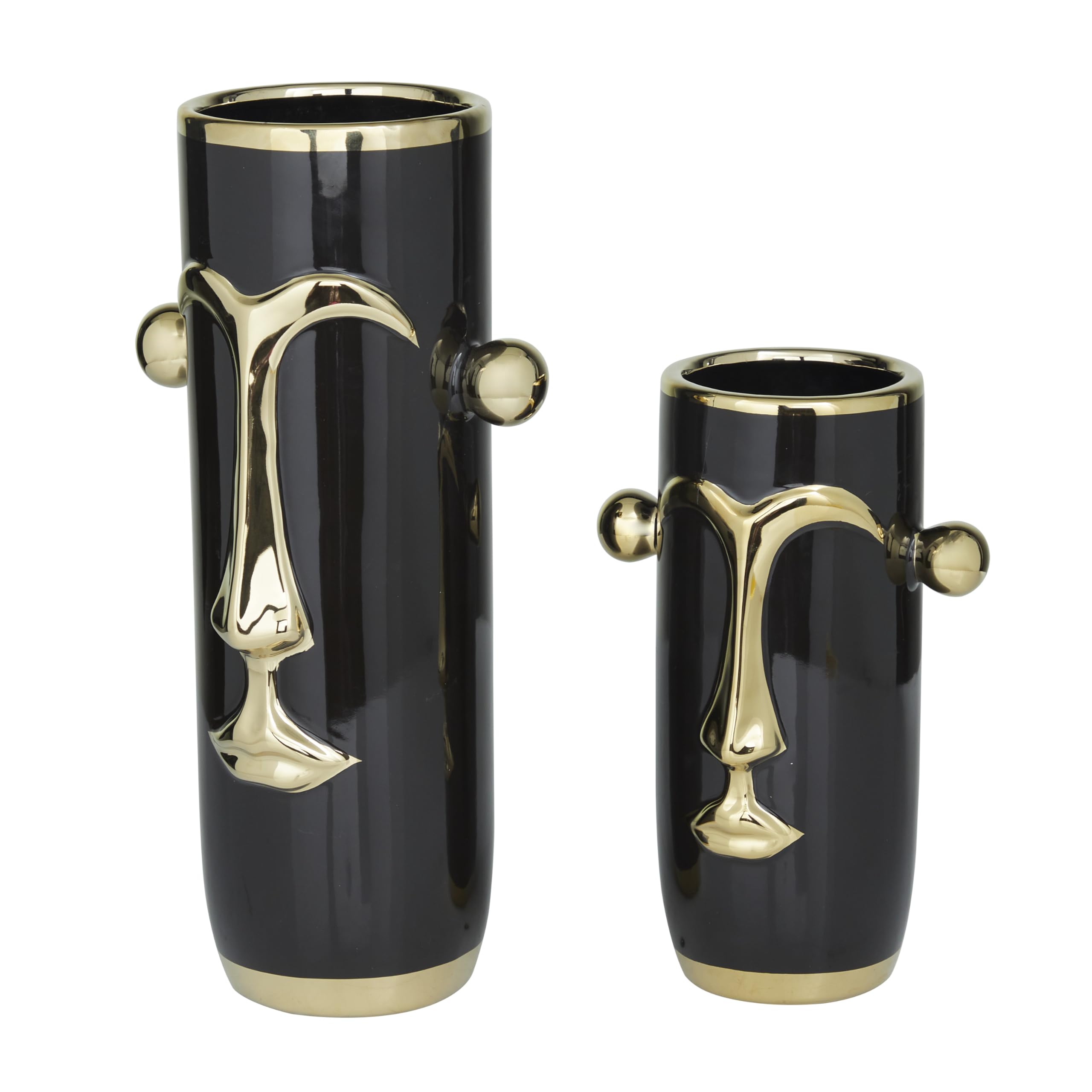 Novogratz Ceramic Face Vase Set of 2 - Modern Decorative Vases with Gold Accents for Flowers, 16