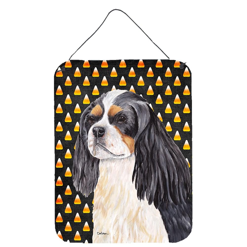 Caroline's Treasures SC9192DS1216 Cavalier Spaniel Tricolor Candy Corn Halloween Portrait - Aluminum Metal Sign for Wall, Door, Kitchen, Bar, Bathroom Decor - Perfect for Halloween Home & Front Door Decoration