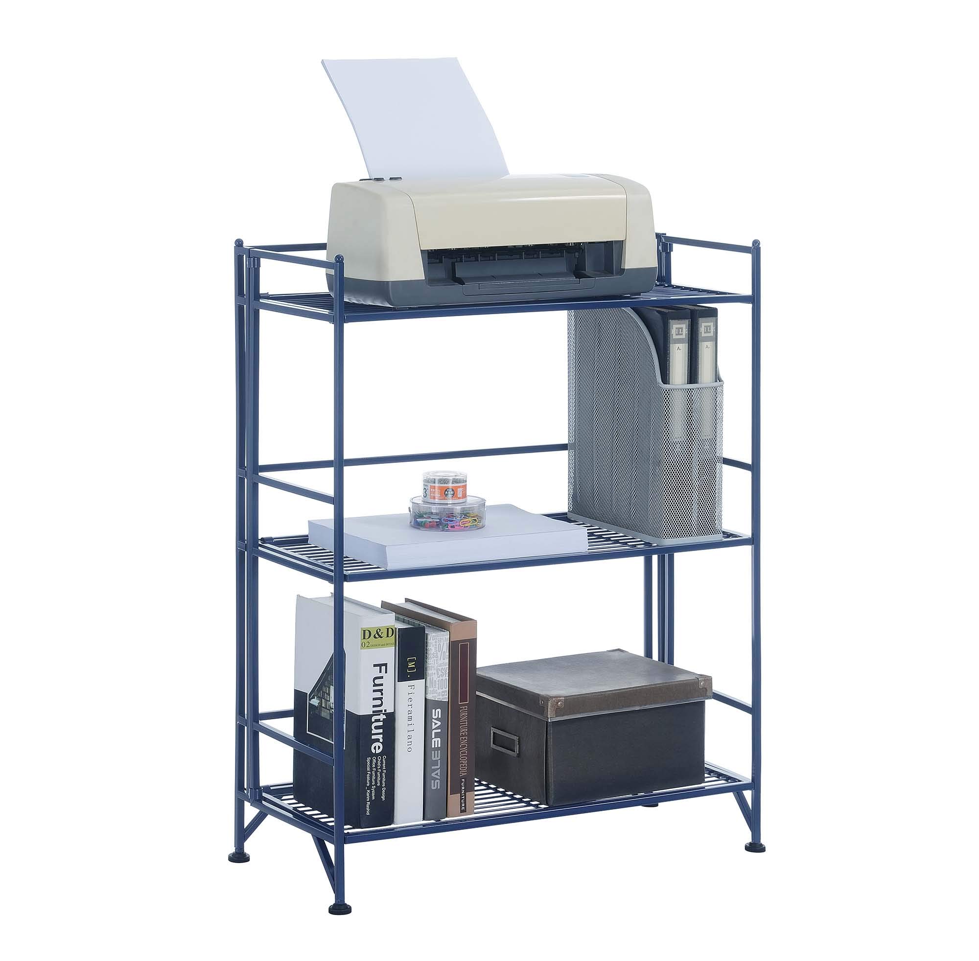 3-Tier Wide Folding Metal Storage Shelves - Space Saving Closet Organizer for Office, Laundry, Bedroom, Garage | Heavy Duty Cobalt Blue Shelving Unit | Perfect for Small Spaces & Home Organization