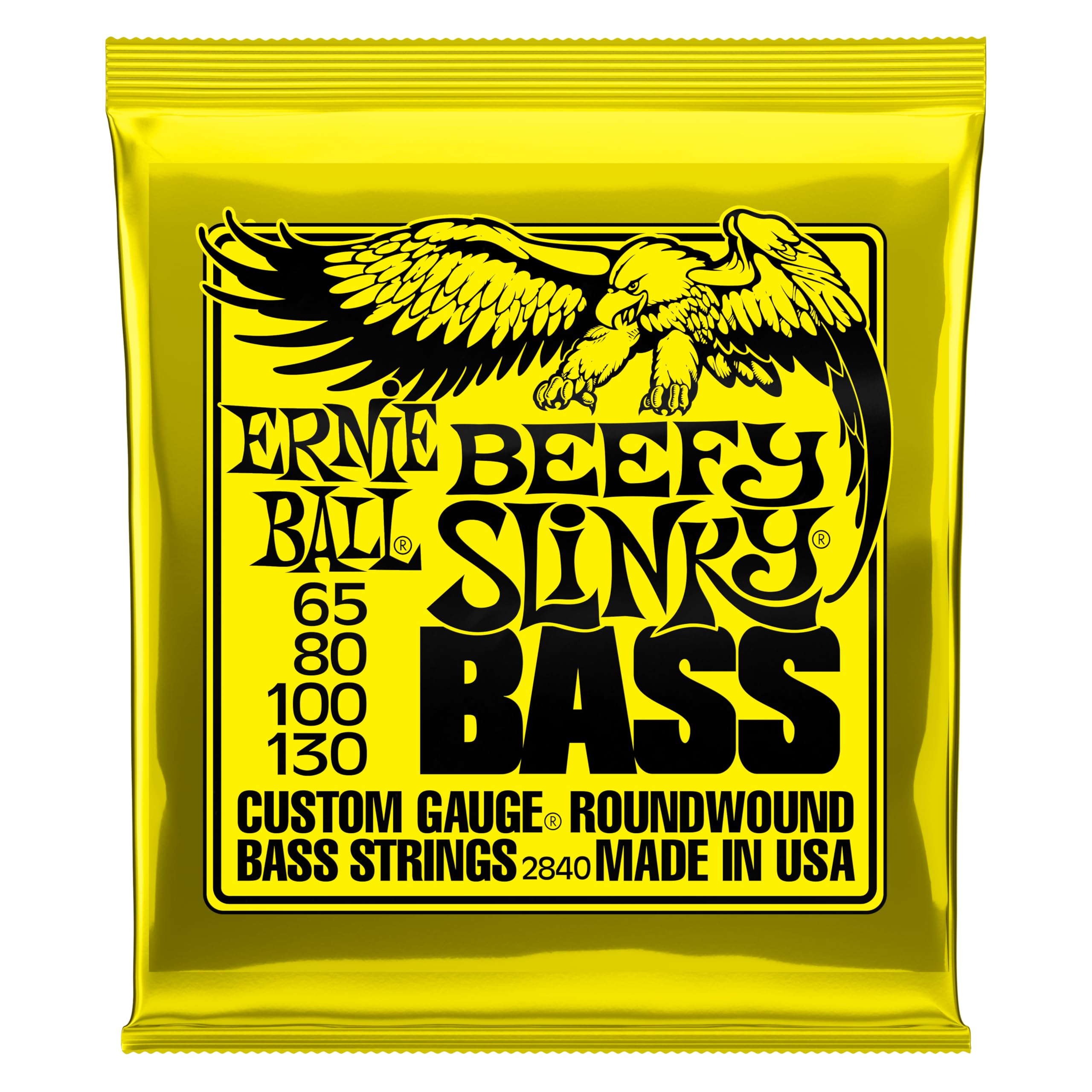 Ernie Ball Beefy Slinky Nickel Wound Bass Guitar Strings 63-130 Gauge (P02840) - Perfect for Heavy Riffs, Drop Tuning & Extended Play Sessions