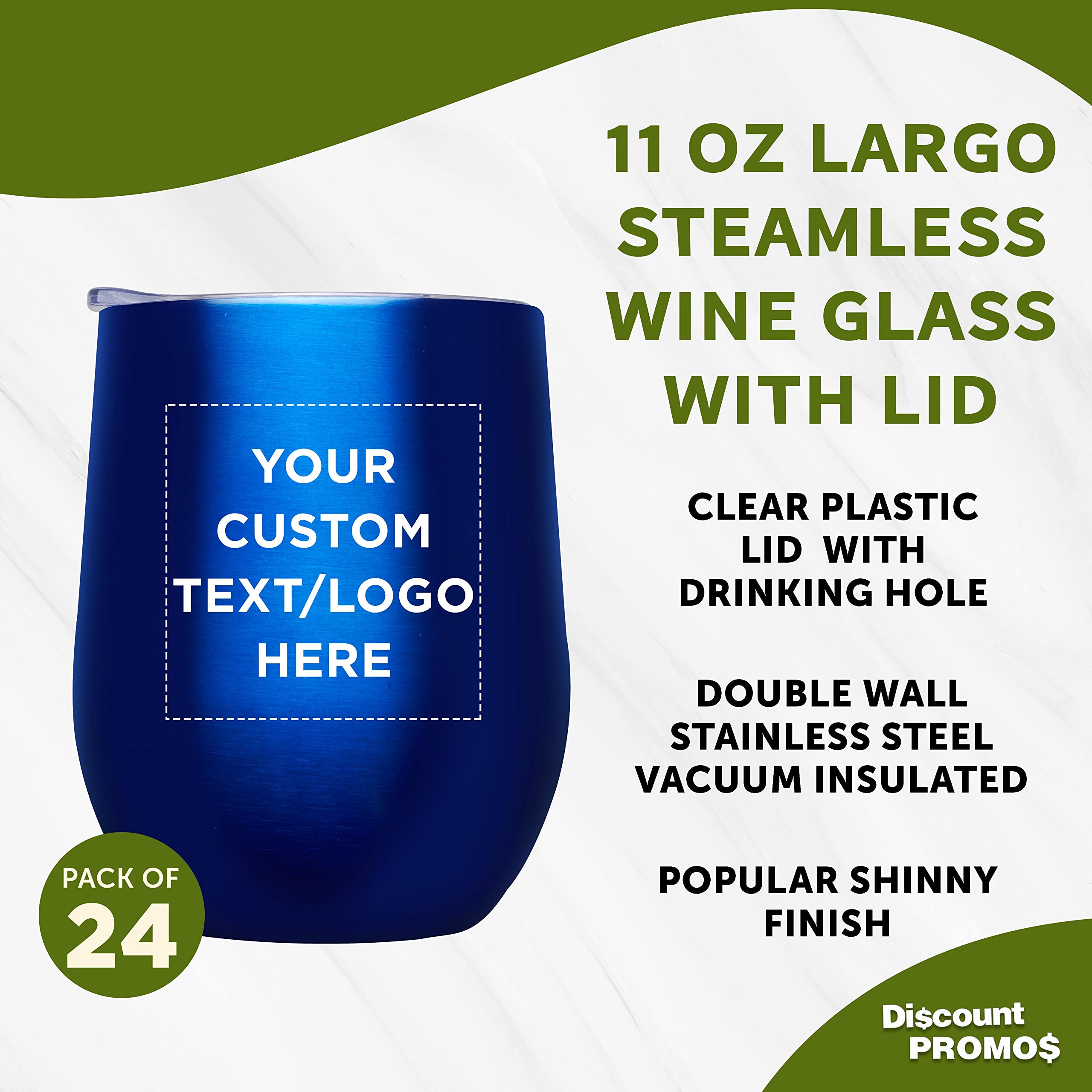 Custom 11 oz Stemless Wine Glasses with Lids - Set of 24 Personalized Tumblers for Wine, Cocktails & Beverages - Bulk Pack for Parties, Weddings & Events - Blue