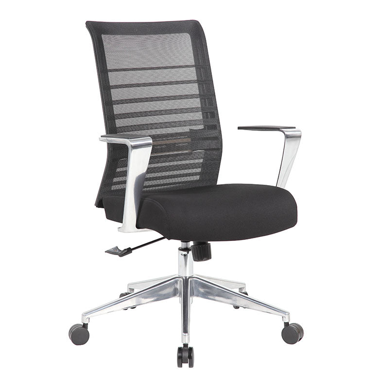 Ergonomic Boss Horizontal Mesh Back Task Chair with Aluminum Arms & Base - B6566AL BK - Perfect for Office, Home & Conference Room Use
