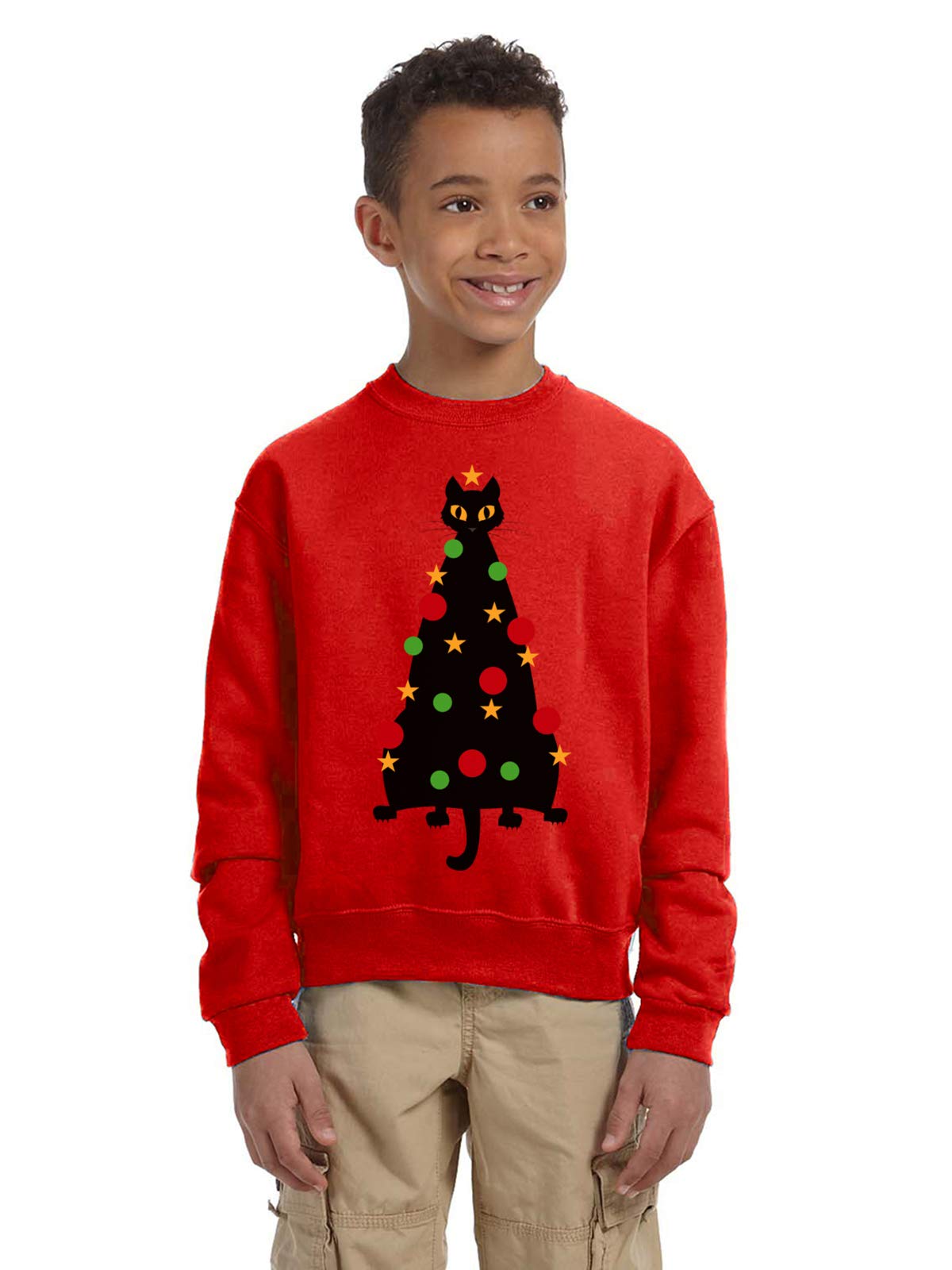 Funny Ugly Christmas Sweater for Boys & Girls - Kids Cat & Christmas Tree Holiday Sweatshirt - Perfect for Family Photos, Office Parties & Festive Gatherings