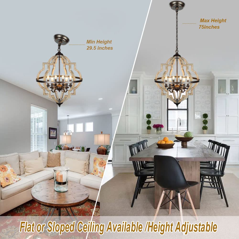 Orb 6-Light Farmhouse Chandelier with Stardust Finish - Rustic Vintage Wood Ceiling Light Fixture in Brown - 21.3 Inch Diameter - Perfect for Kitchen Island, Dining Room, Living Room & Entryway Lighting