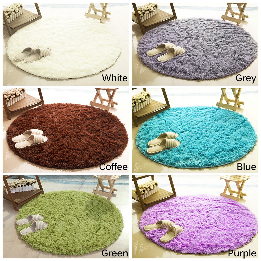 Super Soft Shaggy Round Area Rug - 80x80cm Gray Circle Carpet for Living Room, Bedroom & Home Decor | Cozy Floor Mat for Kids Play Area, Yoga Space & Nursery