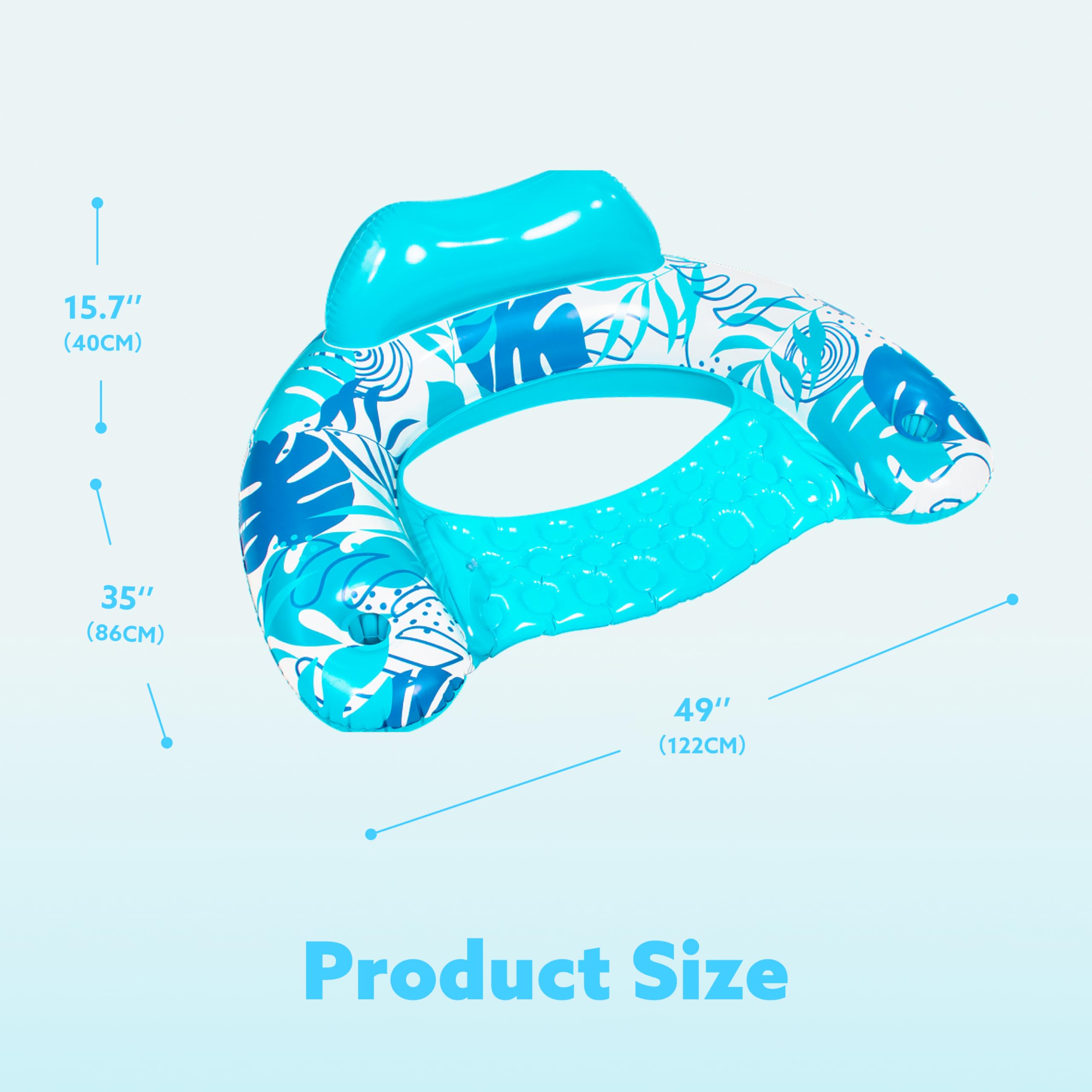 **2 Pack Inflatable Pool Floats for Adults - Floating Chairs with Cup Holders, Summer Water Hammock & Noodle Mat (Leaf Design) - Perfect for Swimming Pools, Beach Parties & Relaxing by the Lake**