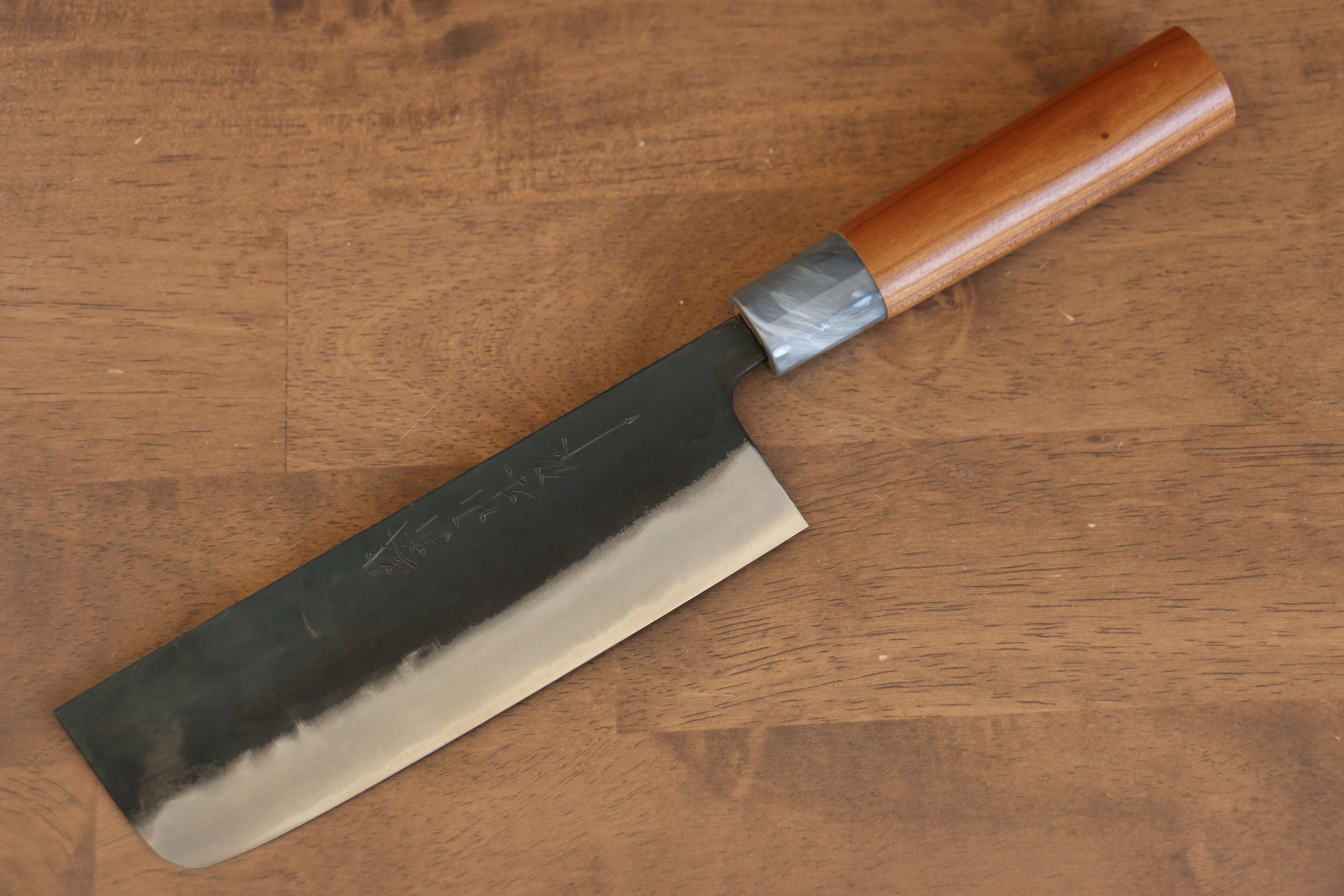 Nao Yamamoto 165mm White Steel Kurouchi Deba Knife with Cherry Blossom Handle - Japanese Kitchen Knife for Slicing Fish, Meat & Vegetables - Perfect for Sushi Chefs & Home Cooking