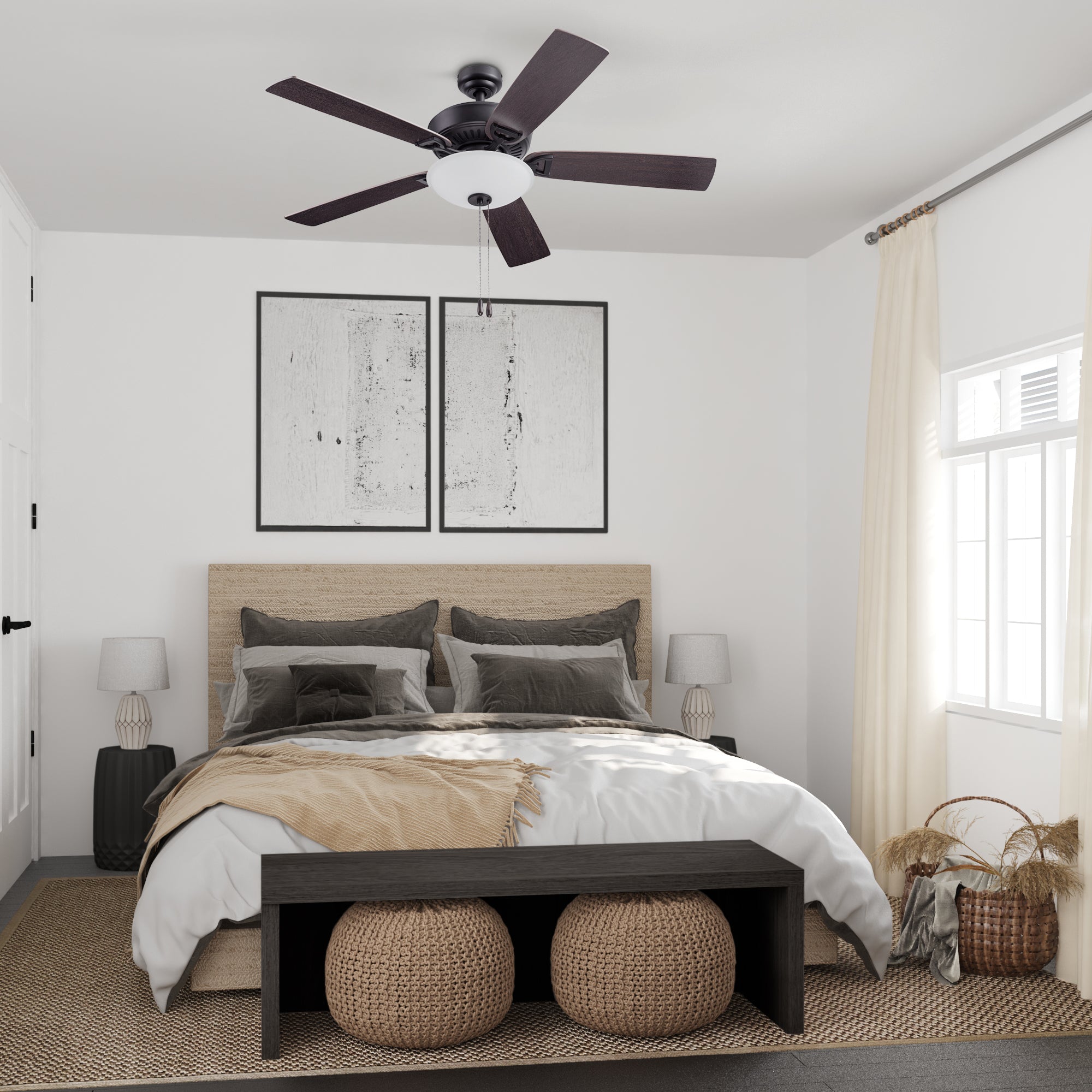 52 Inch Montlake Ceiling Fan with Pull Chain in Espresso Bronze Finish - Perfect for Living Room, Bedroom, and Outdoor Spaces