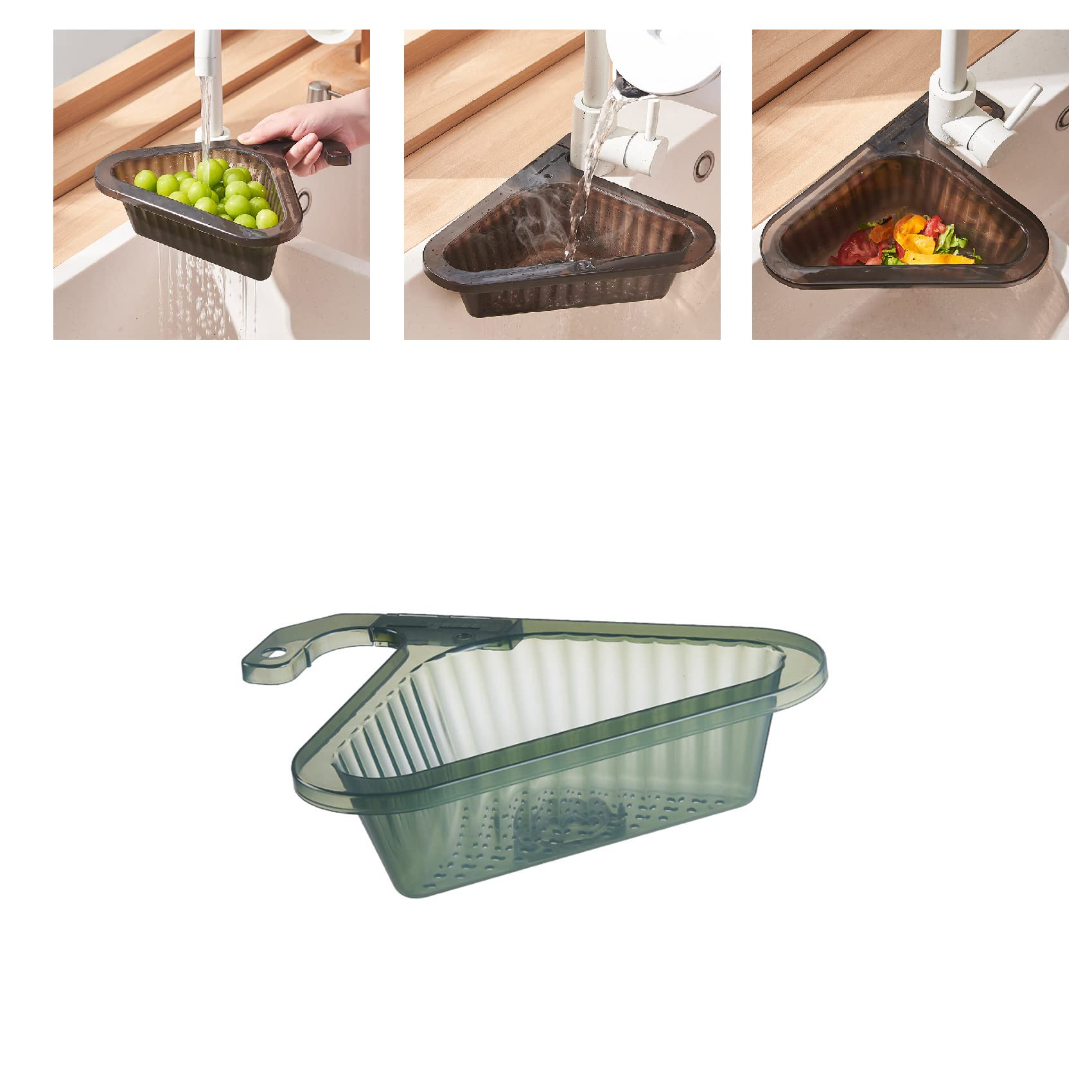 Adjustable Triangle Kitchen Sink Drain Basket Strainer - Swan Corner Sink Filter for Kitchen, Bathroom, RV - Durable & Easy to Clean - Perfect for Food Scraps, Hair, Soap Residue (Green)