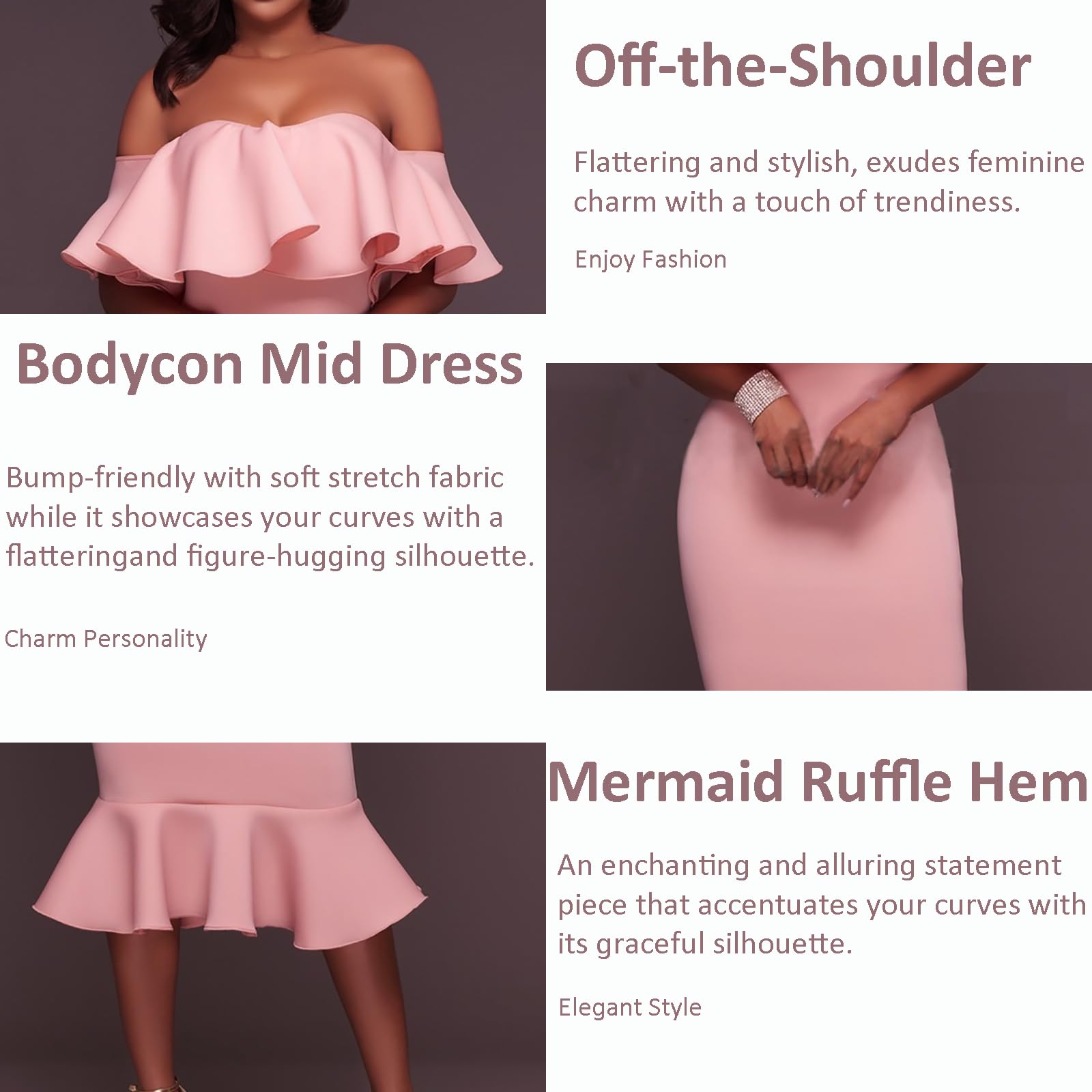 Elegant Off The Shoulder Maternity Dress for Baby Shower - Summer Bodycon Mermaid Midi Dress with Ruffle Short Sleeves for Women | Perfect for Pregnancy Photos, Bridal Showers & Special Occasions