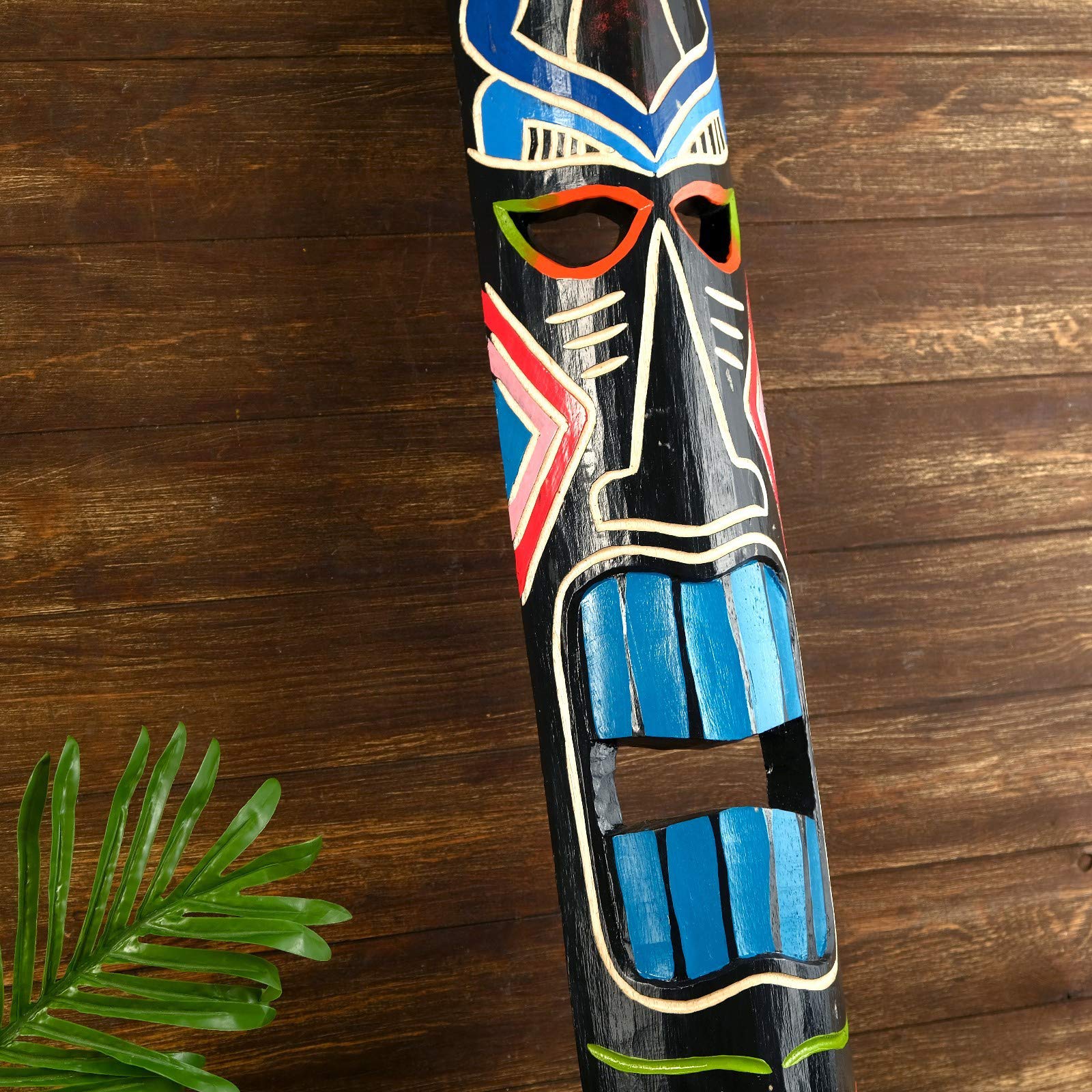 Authentic African Tribal Mask - Handcrafted Wooden Wall Art Decor, Aboriginal Style Hand-Painted Tiki Palm Design for Home & Office | Perfect for Boho, Ethnic & Tropical Themed Interiors