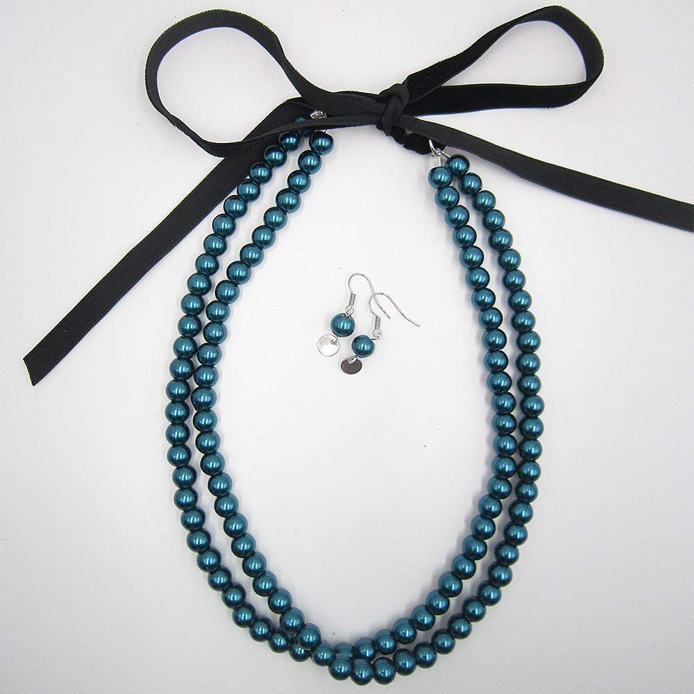 Elegant Multi-Strand Pearl Statement Necklace for Women - Navy Blue Bridal Jewelry, Perfect for Weddings, Bridesmaid Gifts & Special Occasions