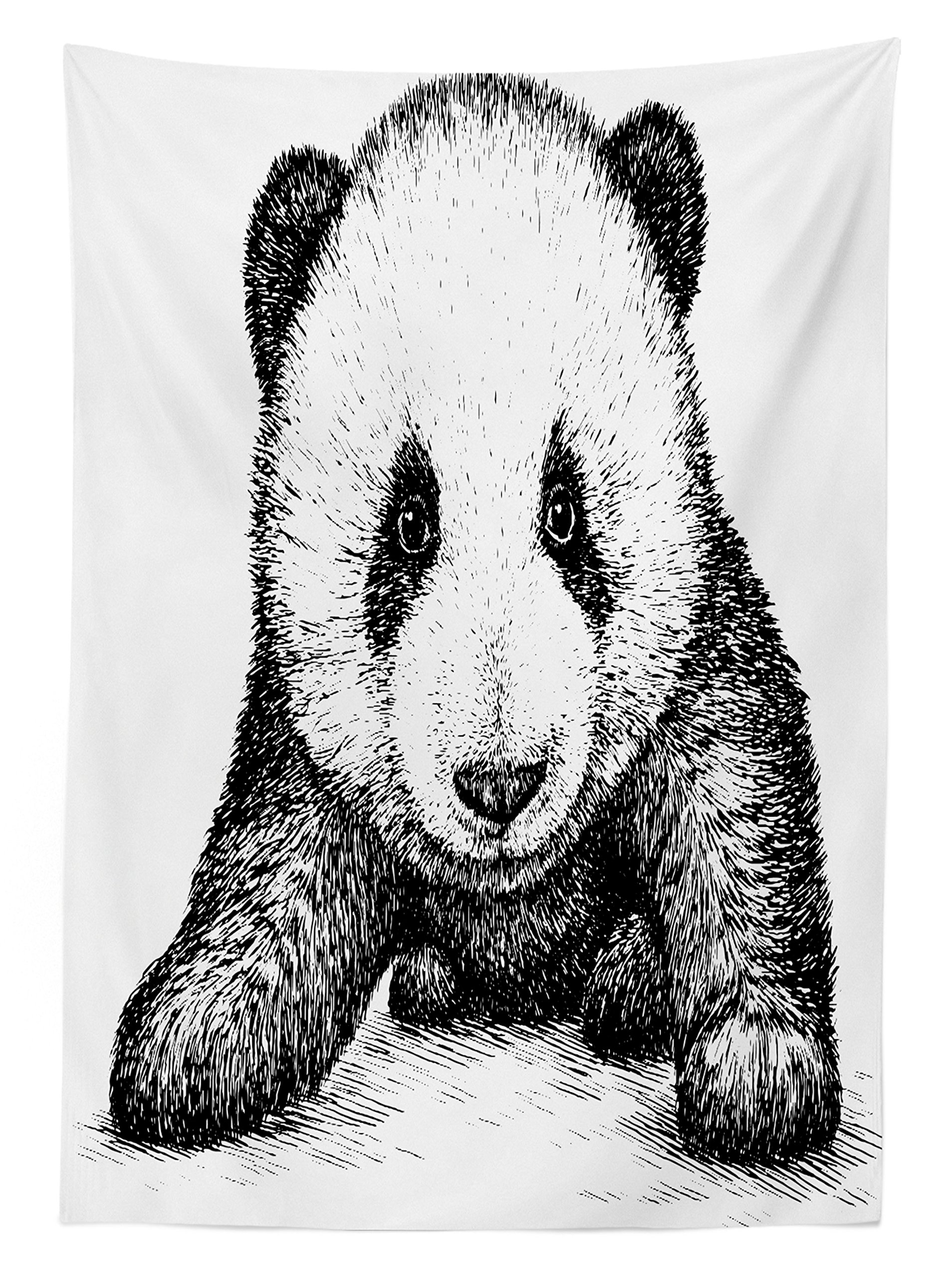 Ambesonne Panda Bear Tablecloth - Waterproof Outdoor Picnic Table Cover with Cute Panda Sketch Art, 58