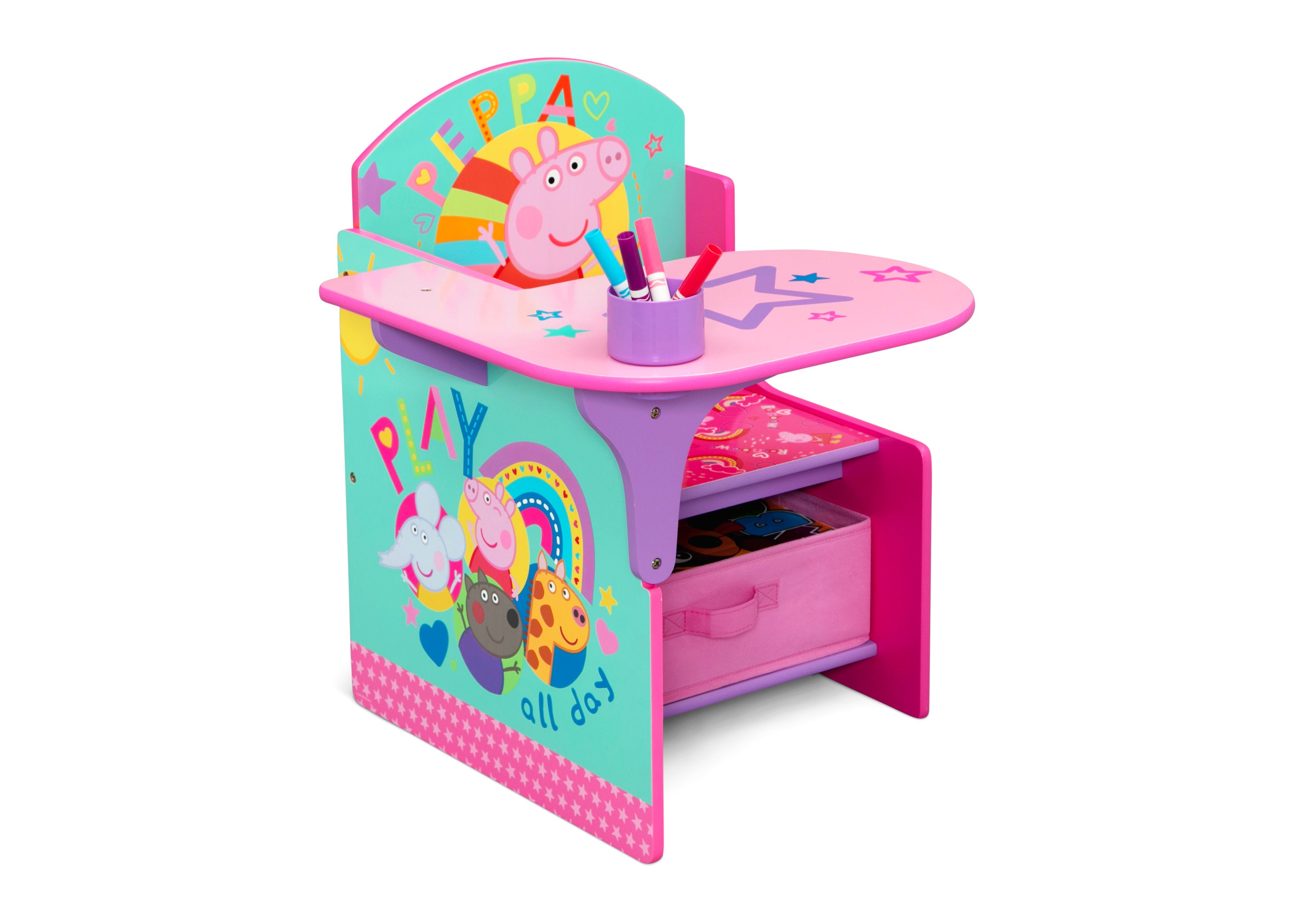 Peppa Pig Big Adventures Kids Chair Desk with Storage Bin - Study & Play Furniture for Toddlers & Preschoolers - Perfect for Bedroom, Playroom or Homeschooling