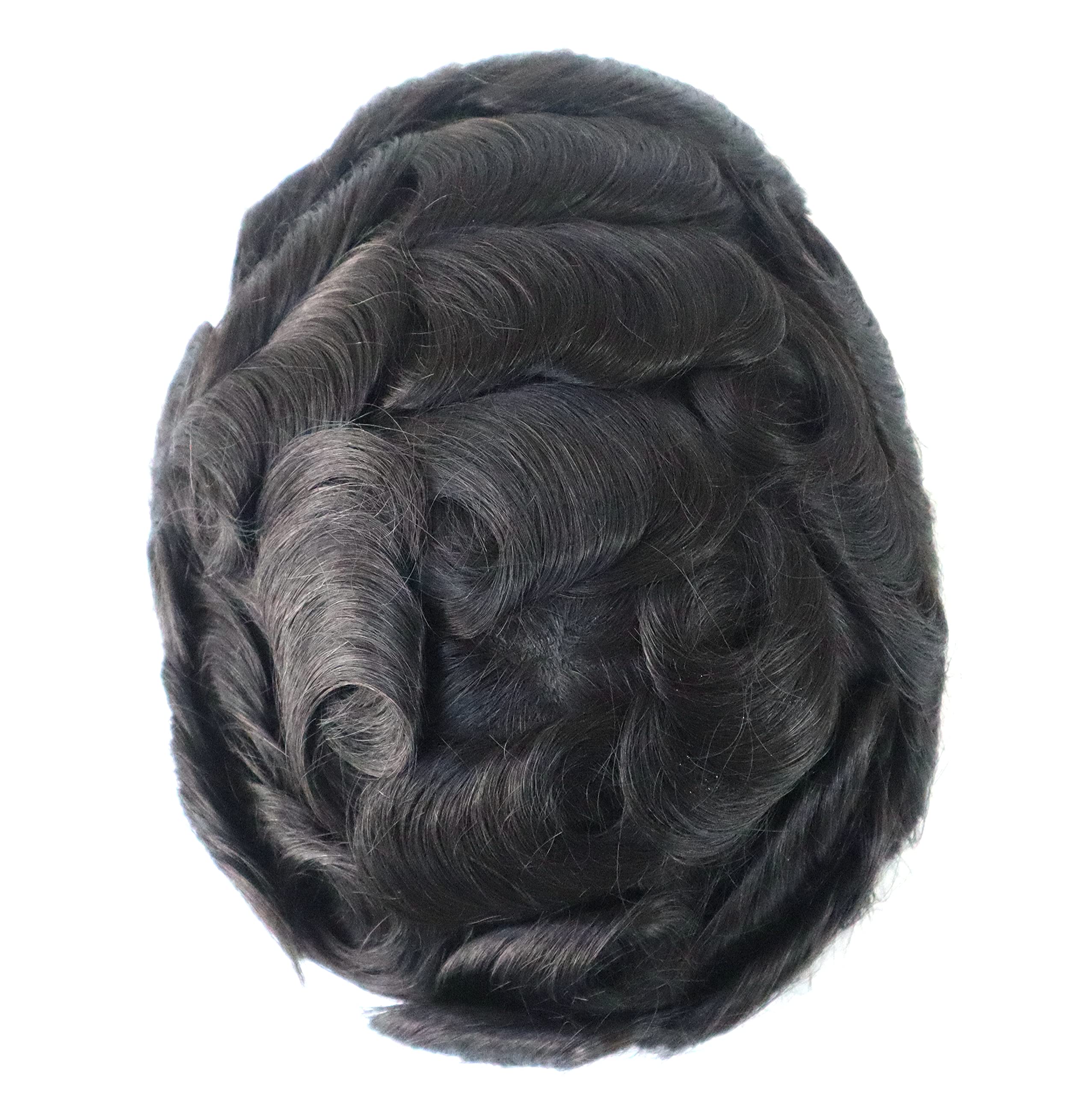 Natural Black Toupee for Men - Real Human Hair Replacement System with Durable Poly Coating & Fine Monofilament Hairline - 9x11 Inch Gentlemen's Hairpiece Wig | Perfect for Daily Wear, Special Occasions & Hair Loss Solutions